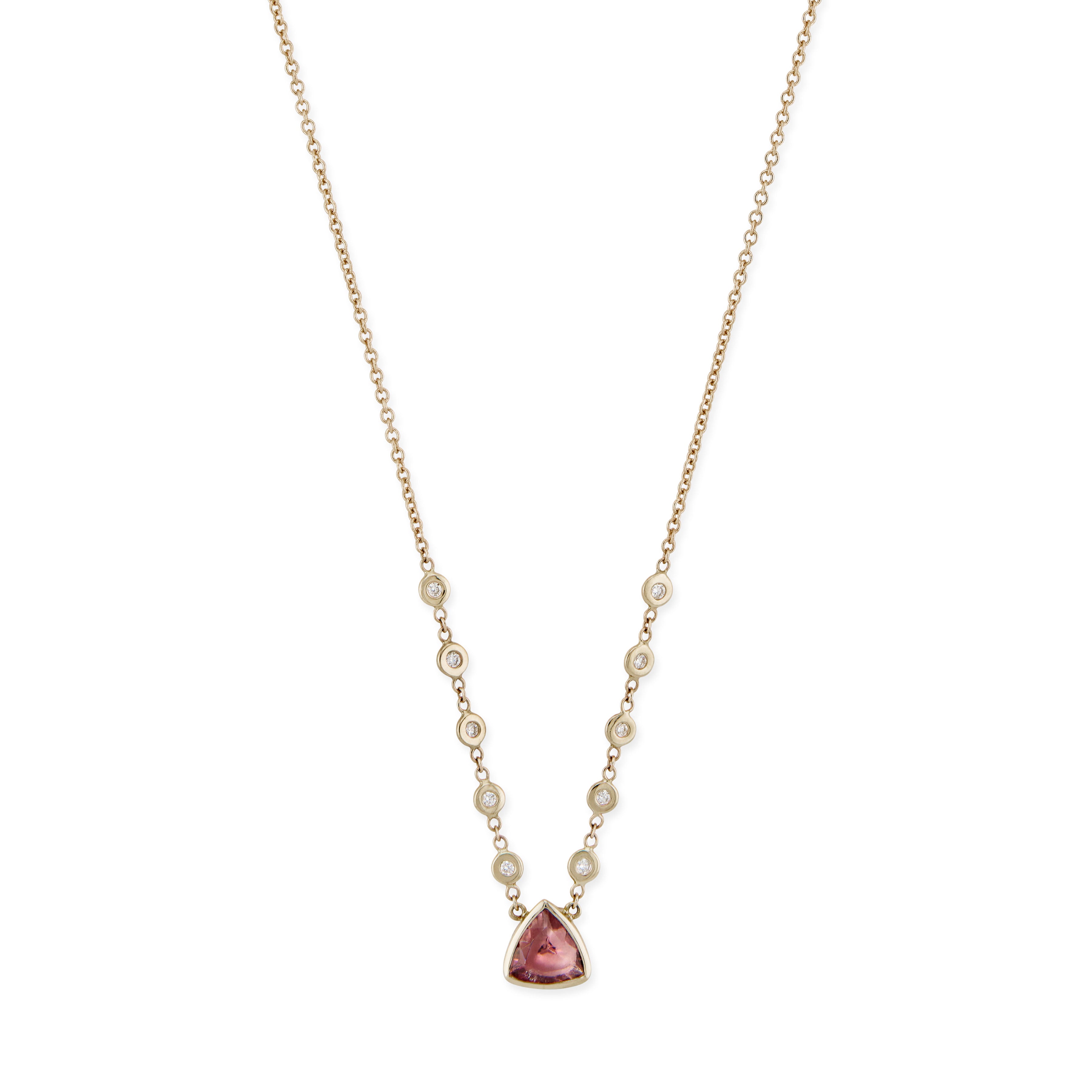 Pink Tourmaline Trillion 10 Diamond Necklace