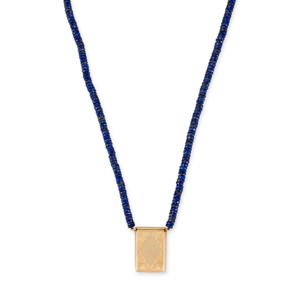 Prayer Box + Faceted Lapis Beaded Necklace