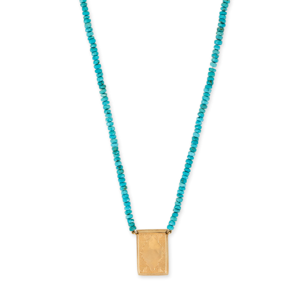Prayer Box + Faceted Turquoise Beaded Necklace