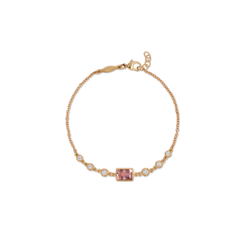 Pink Tourmaline Baguette Sophia Diamond Bracelet