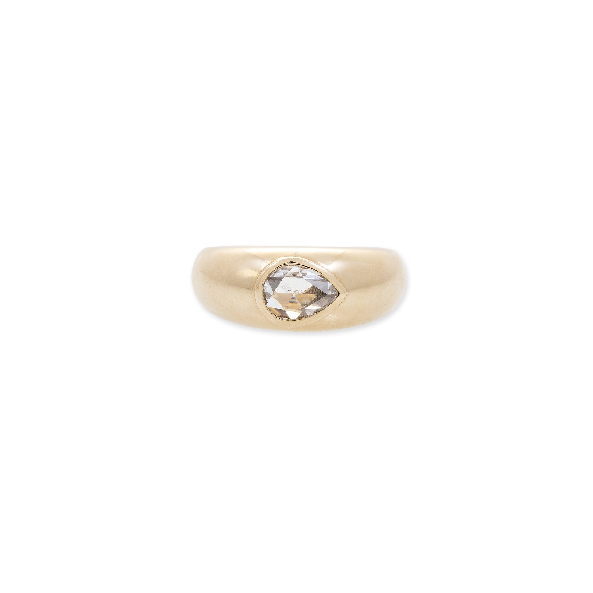 Rose Cut Teardrop Diamond Center Thick Dome Ring