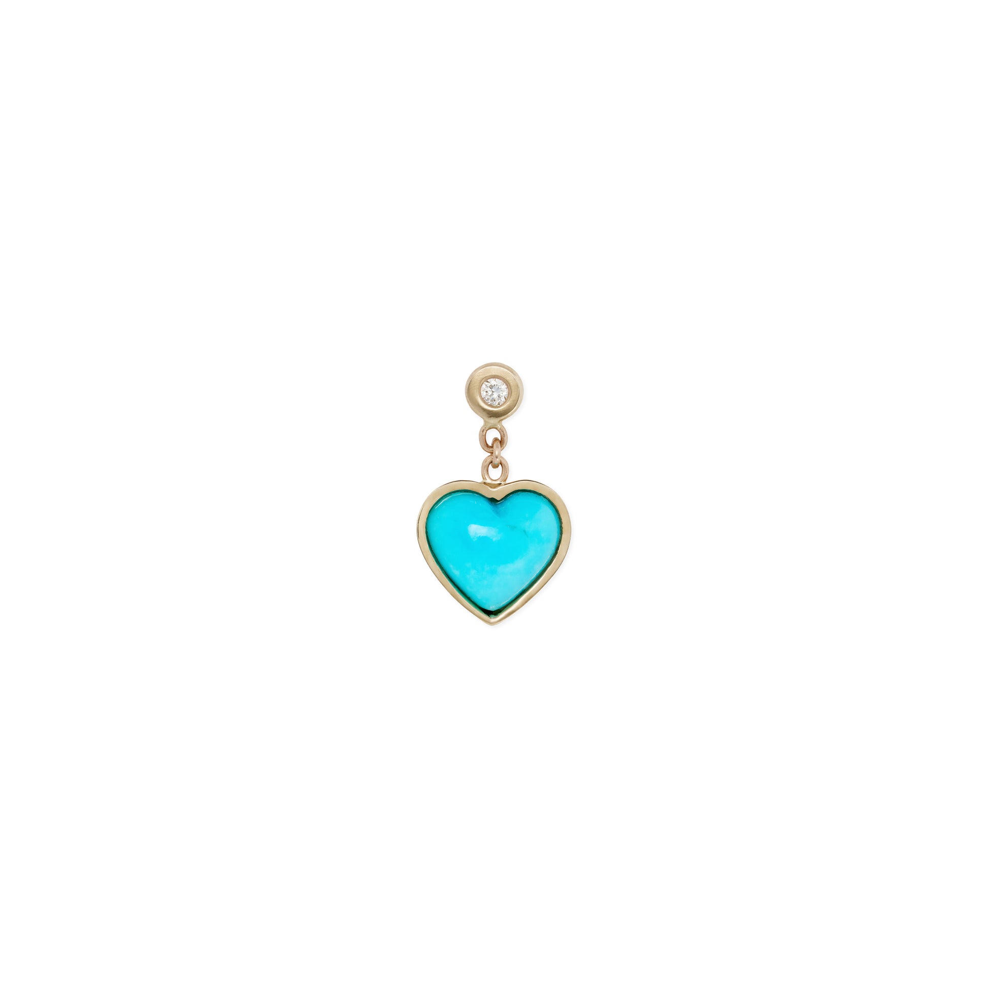 Diamond + Small Turquoise Heart Drop Stud Earring