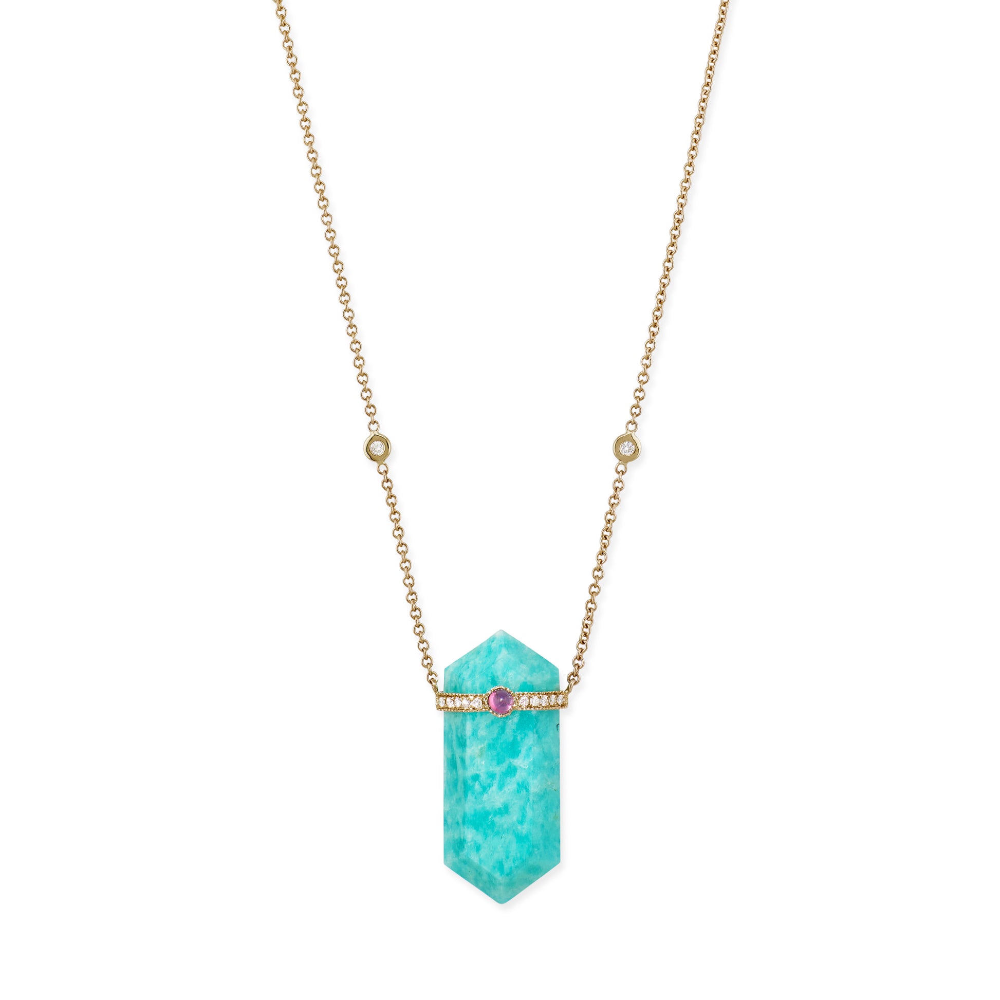 Pave Tourmaline Cap + Amazonite Double Point Necklace