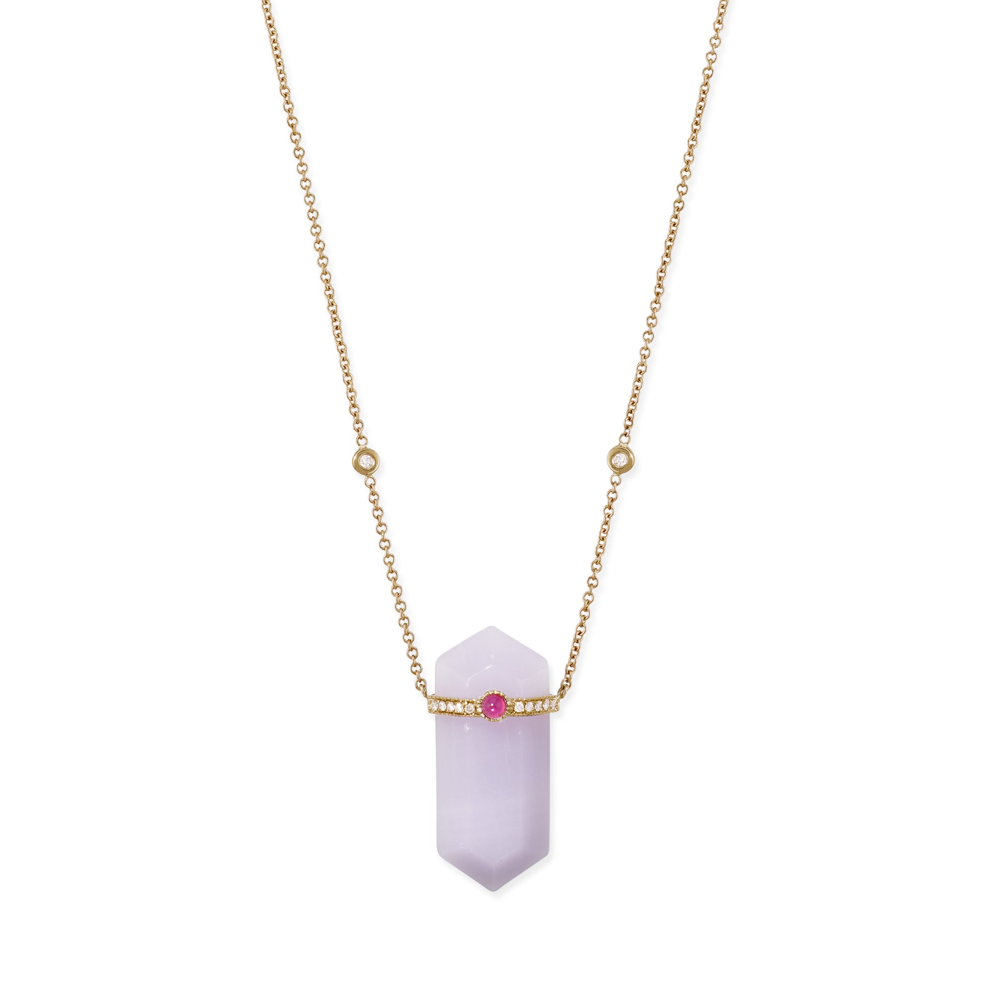 Pave Tourmaline Cap + Chalcedony Double Point Necklace
