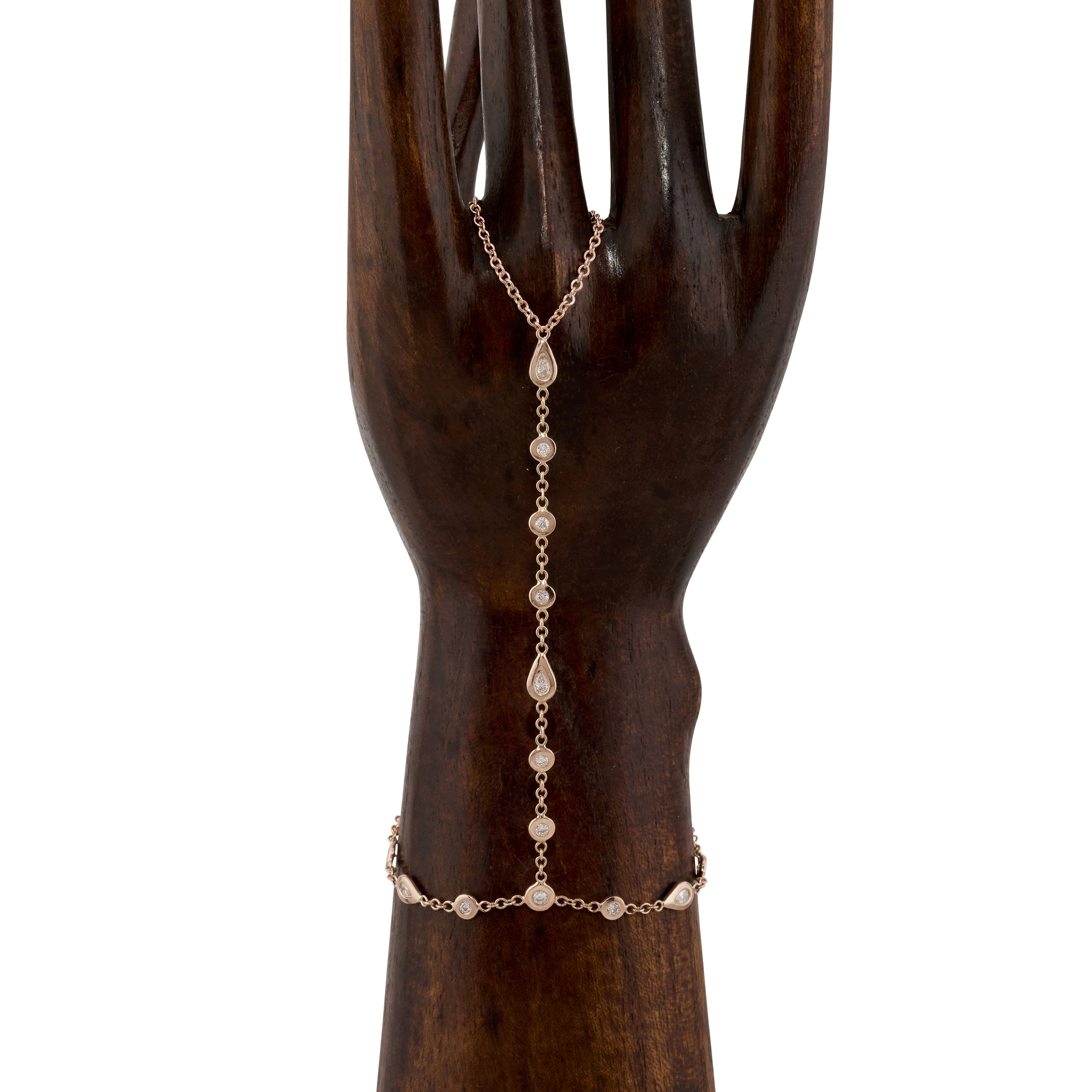Round + Teardrop Diamond Finger Bracelet