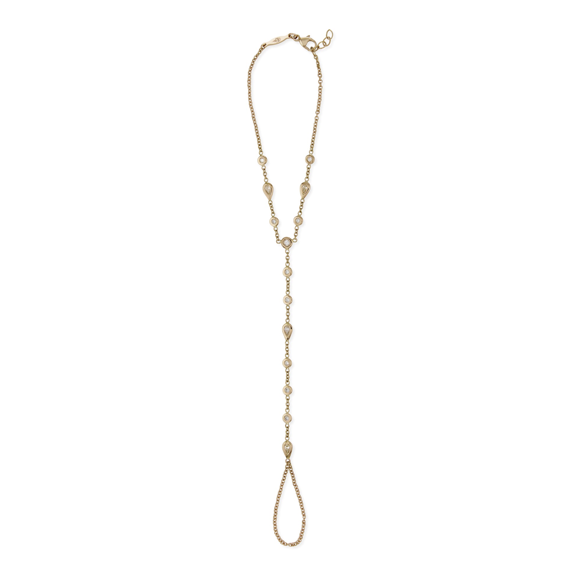 Round + Teardrop Diamond Finger Bracelet