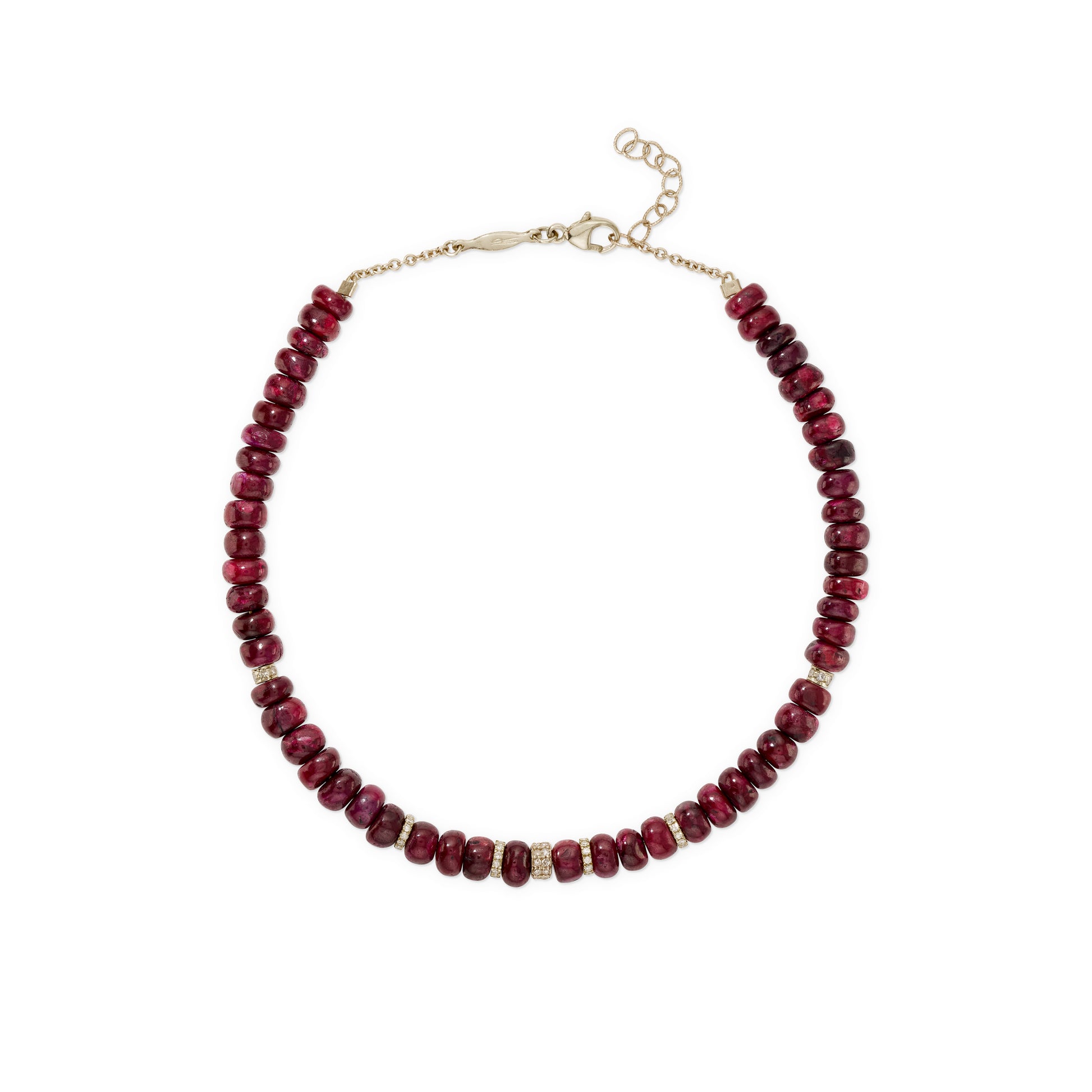 7 Pave Diamond Rondelles + Ruby Beaded Anklet