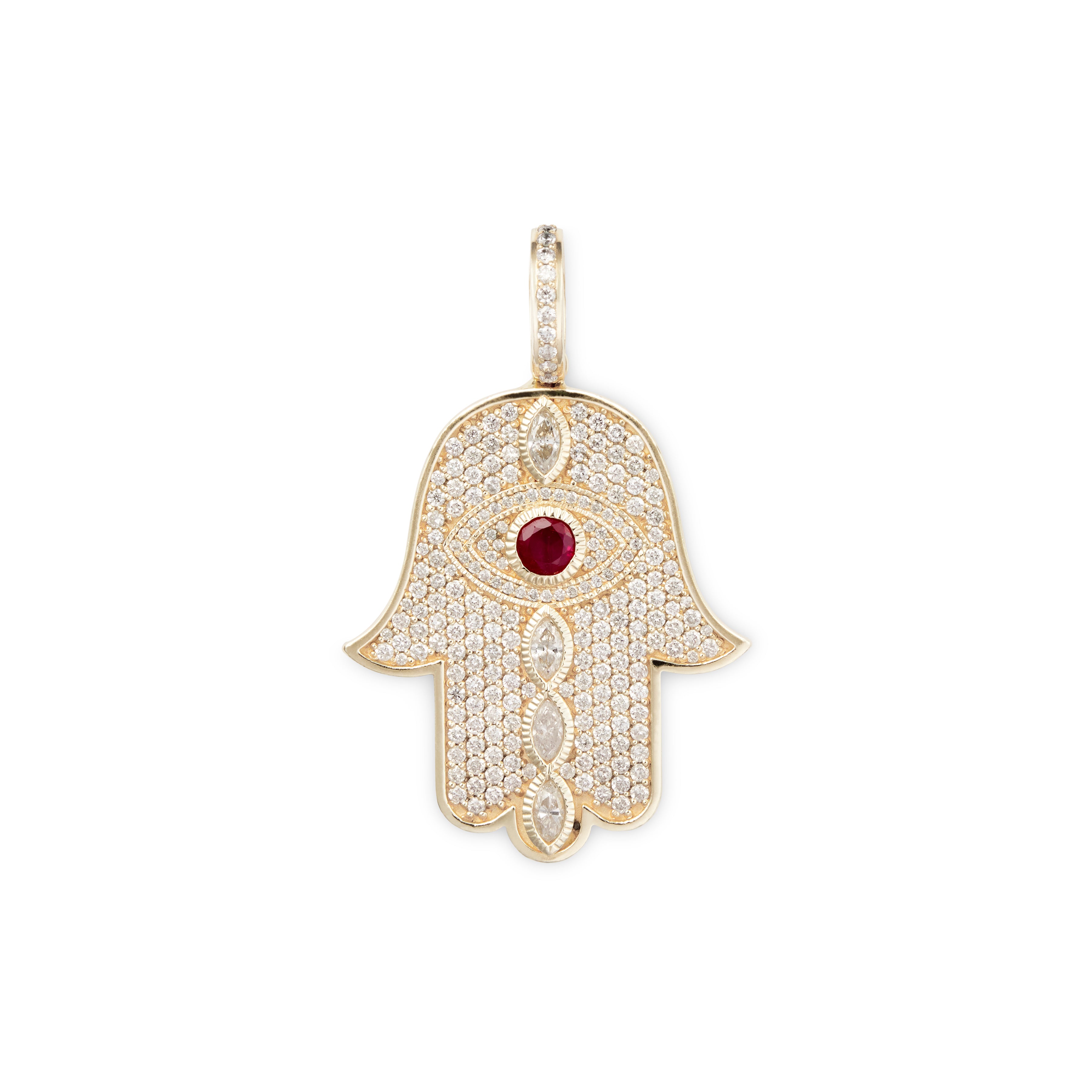 Large Ruby + Marquise Diamond Pave Hamsa Charm