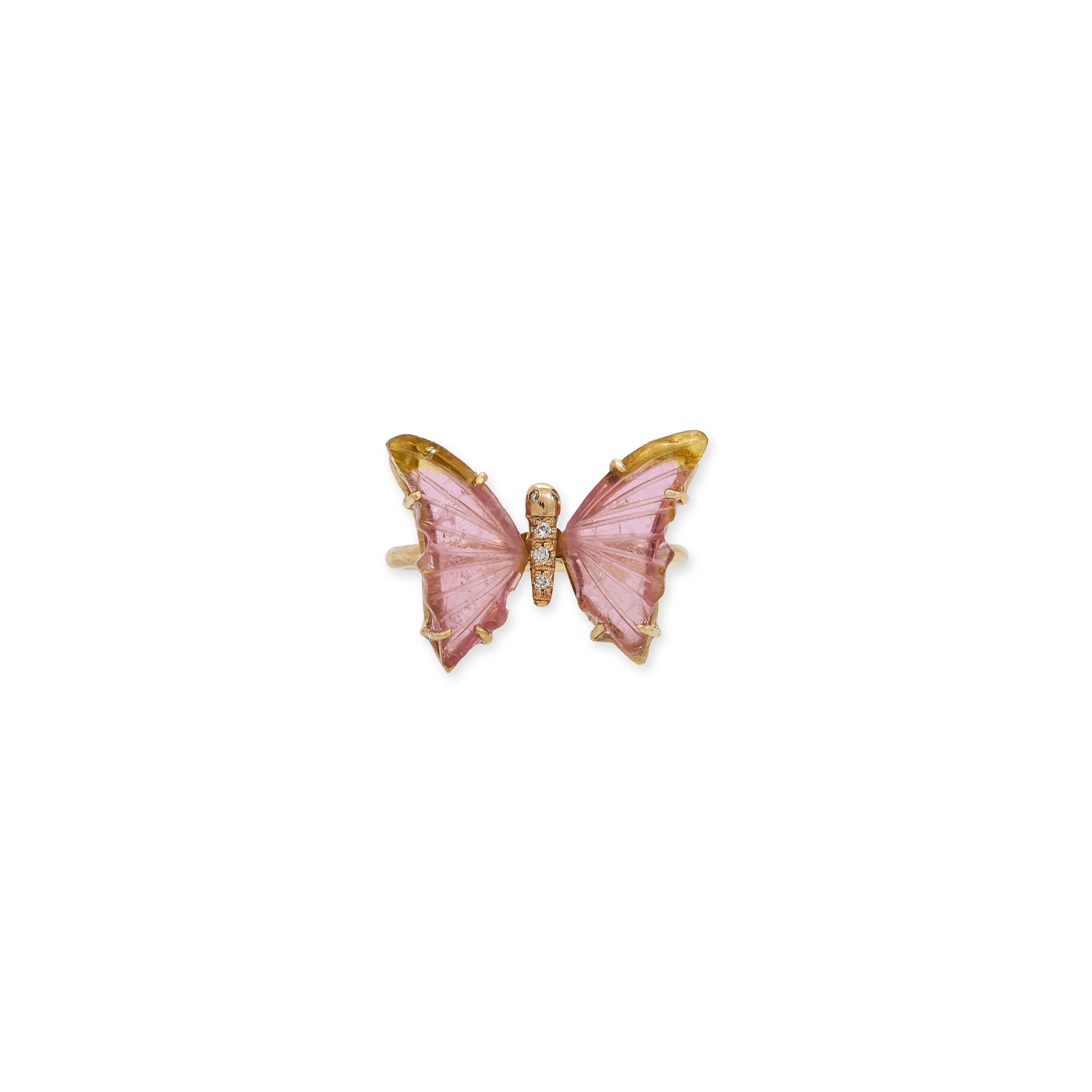 SMALL PINK + YELLOW TOURMALINE PAVE CENTER BUTTERFLY RING