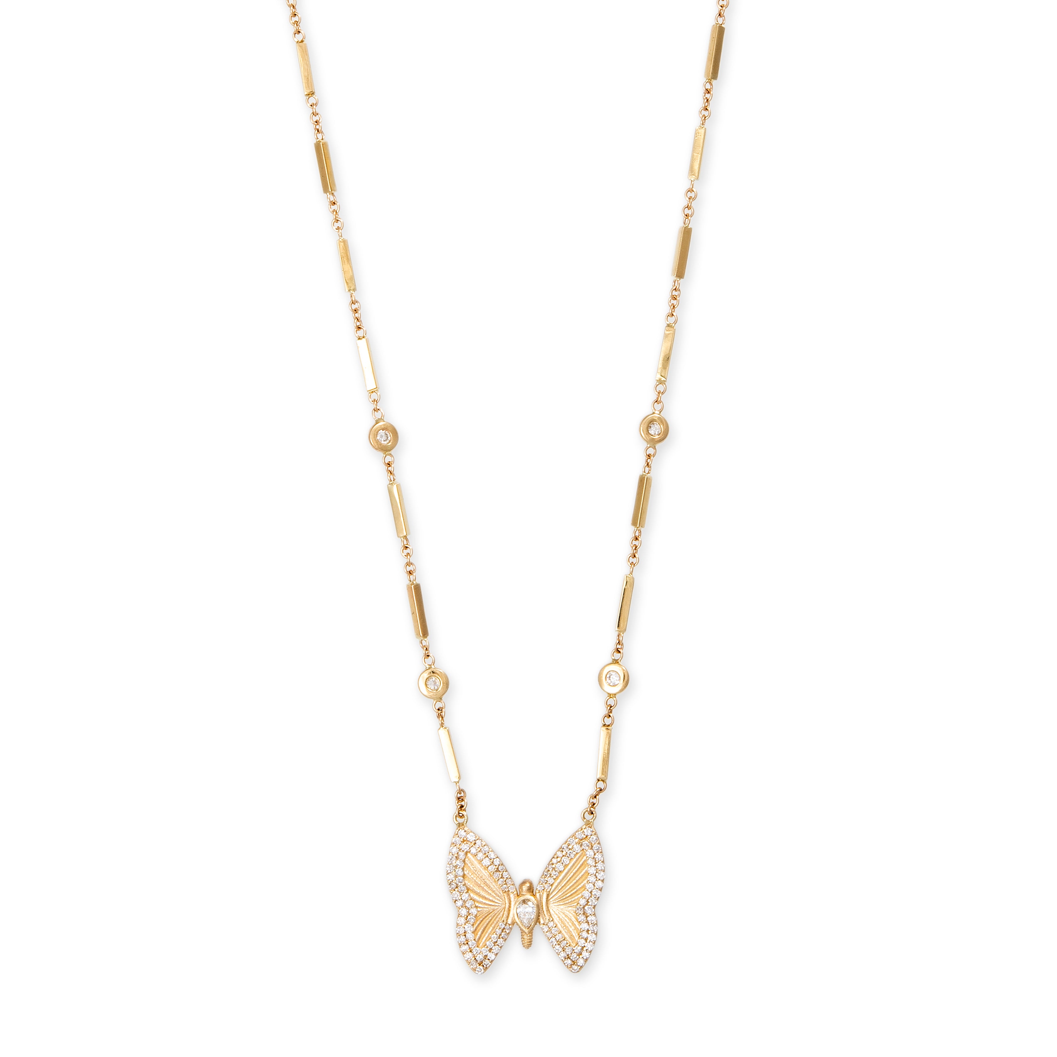 Small Pave Teardrop Diamond Center Butterfly Necklace