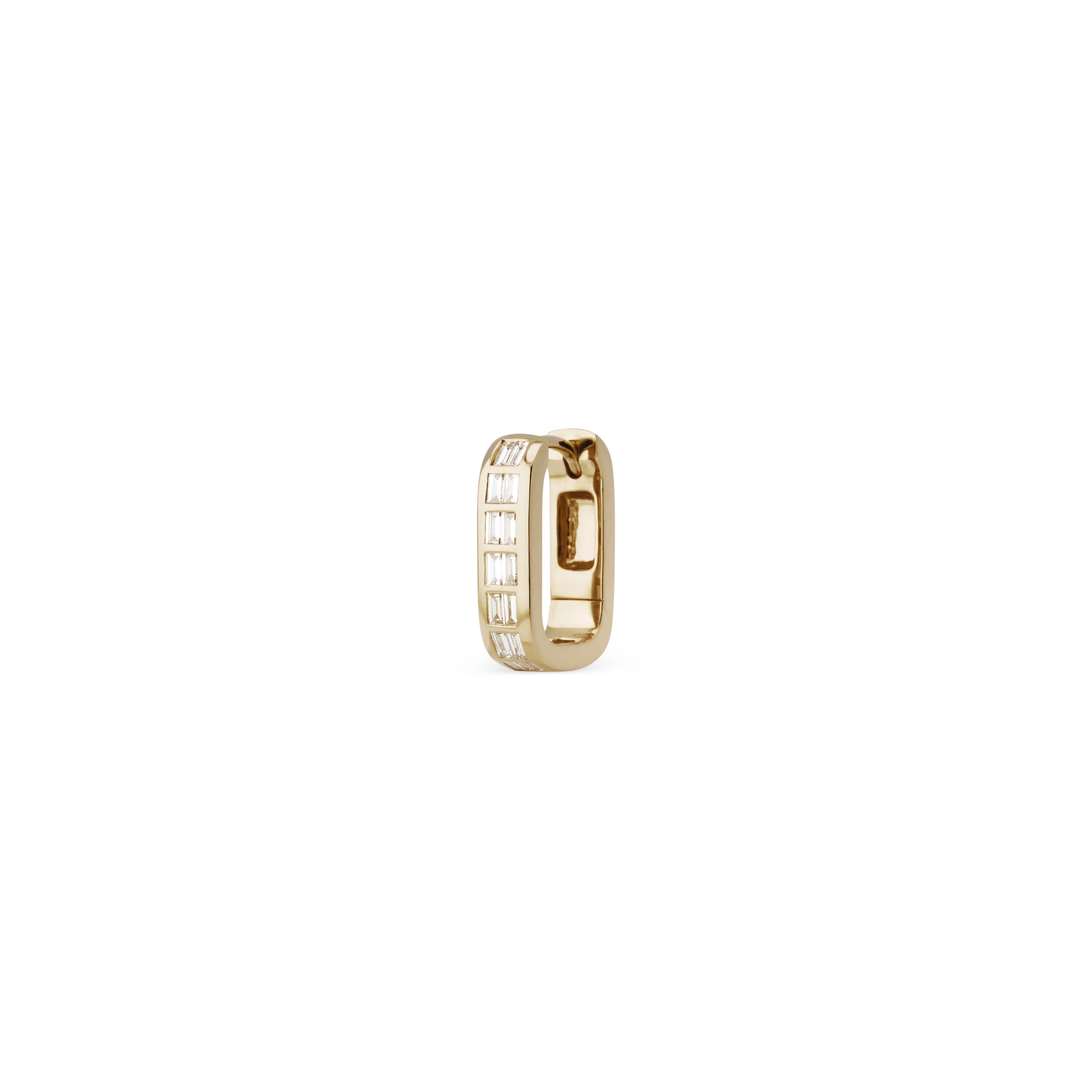 Small Rectangle 2 Row Baguette Diamond Mini Hoop