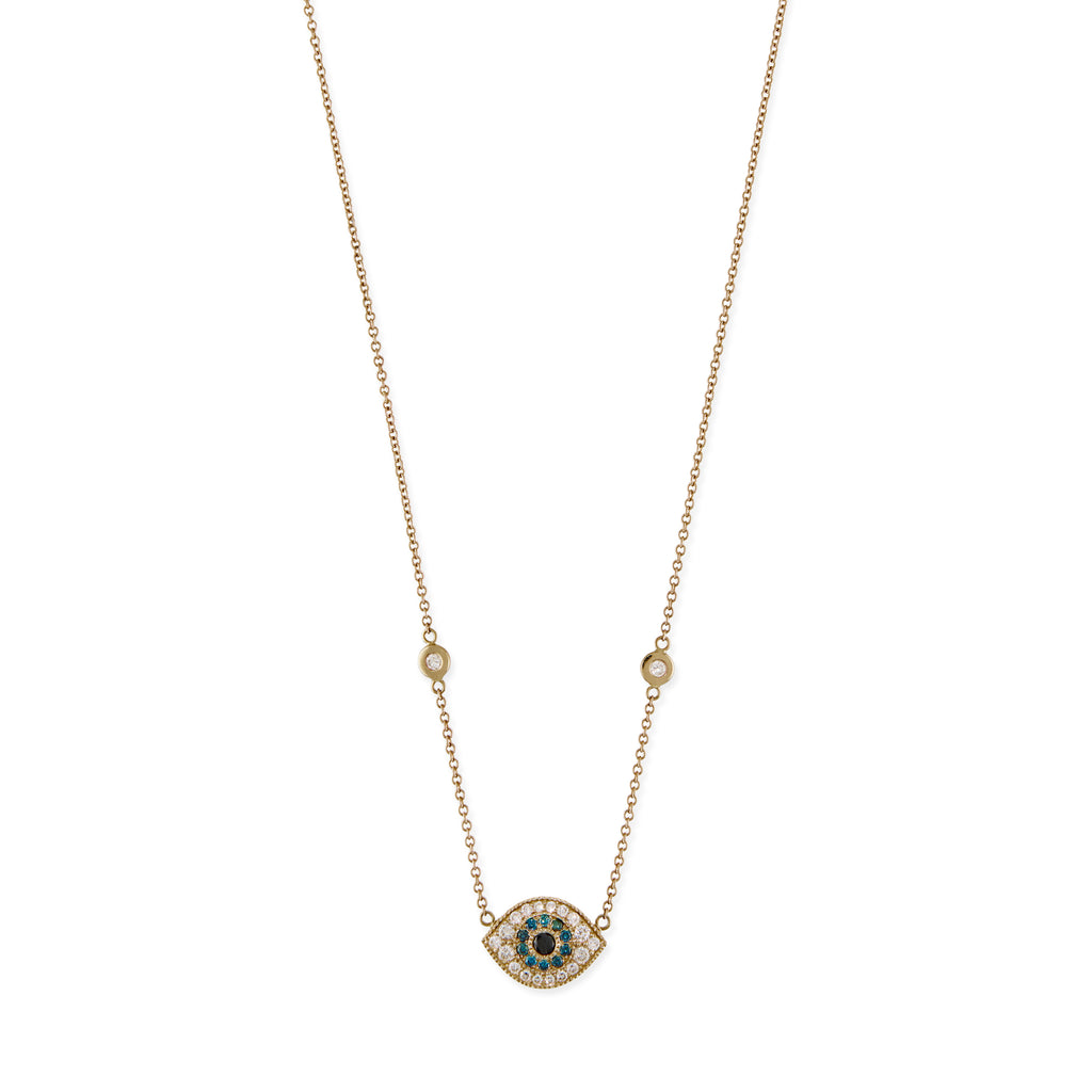 Small Black, Blue and White Pave Diamond Eye Necklace