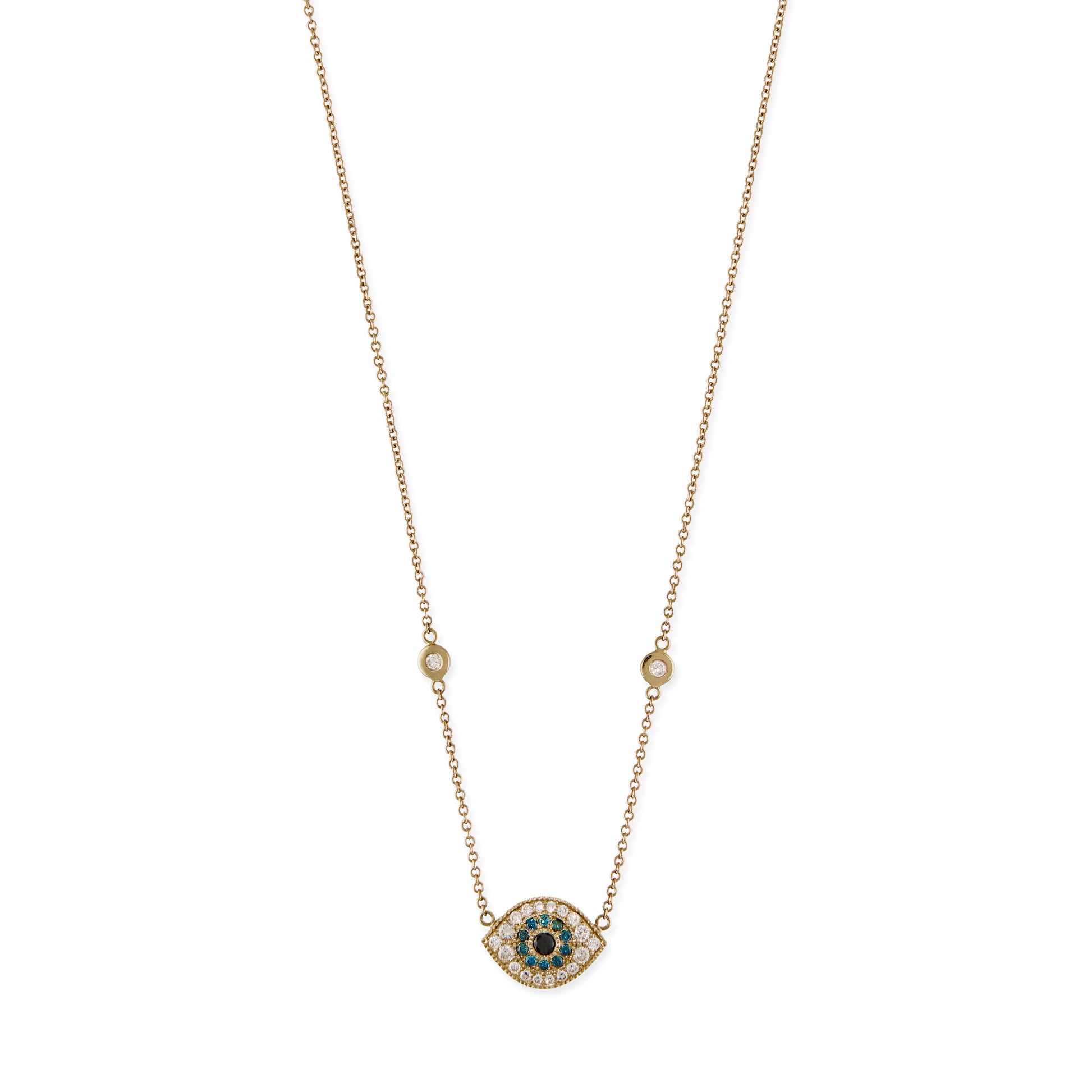 Small Black, Blue and White Pave Diamond Eye Necklace