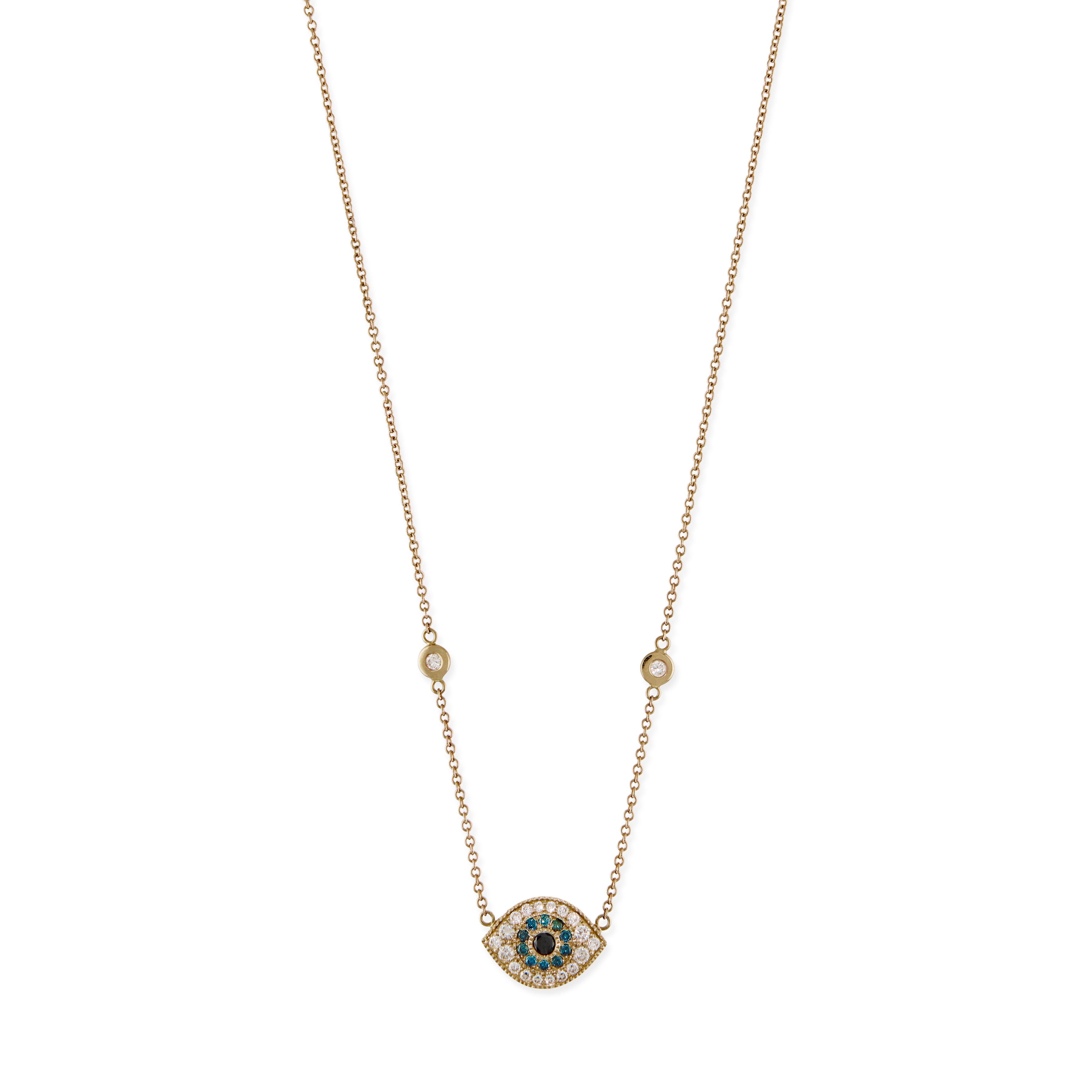 Small Black, Blue and White Pave Diamond Eye Necklace