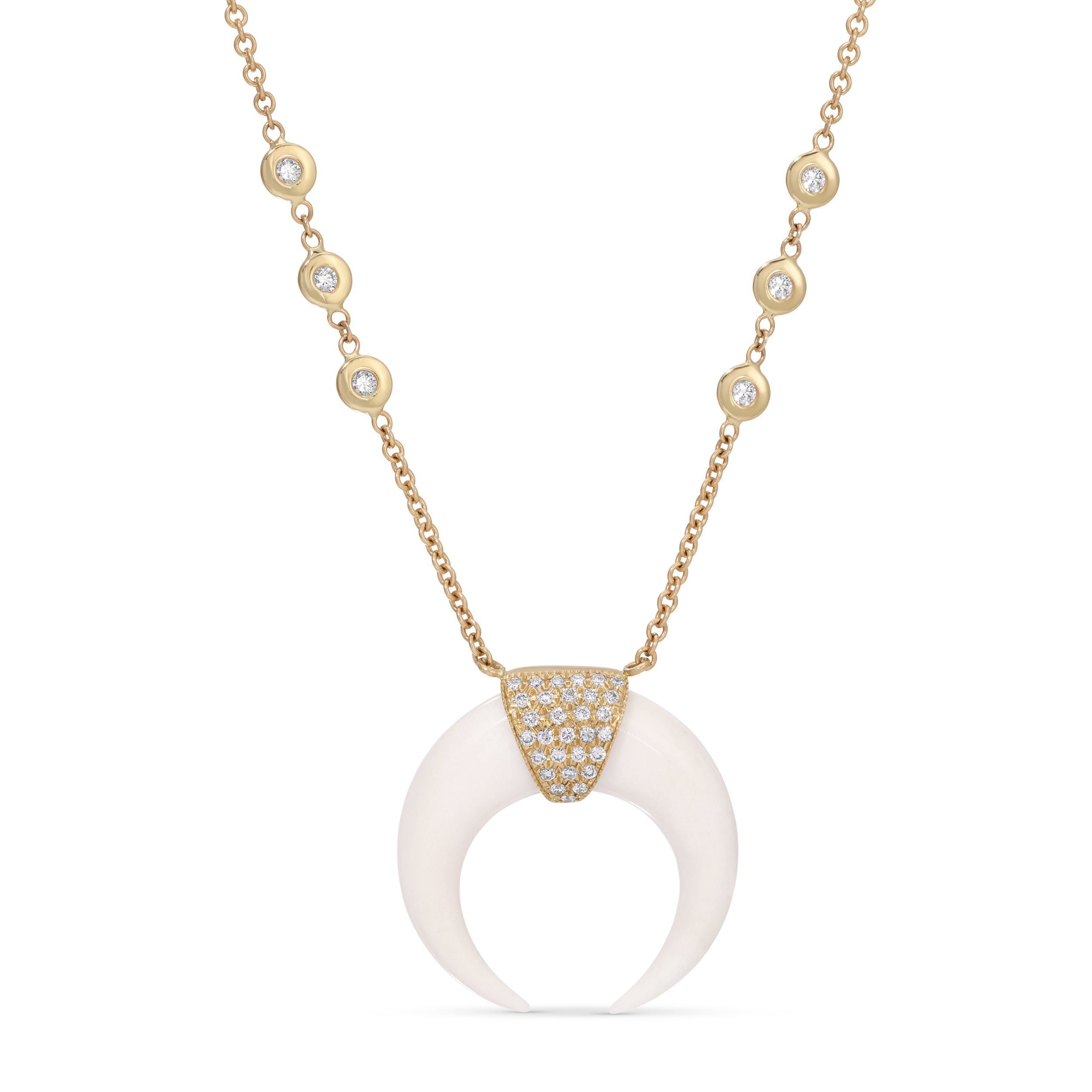 Small Pave Double Horn Bone Necklace
