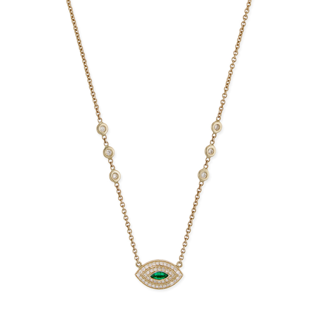 Emerald Marquise Pave Double Halo Eye Necklace