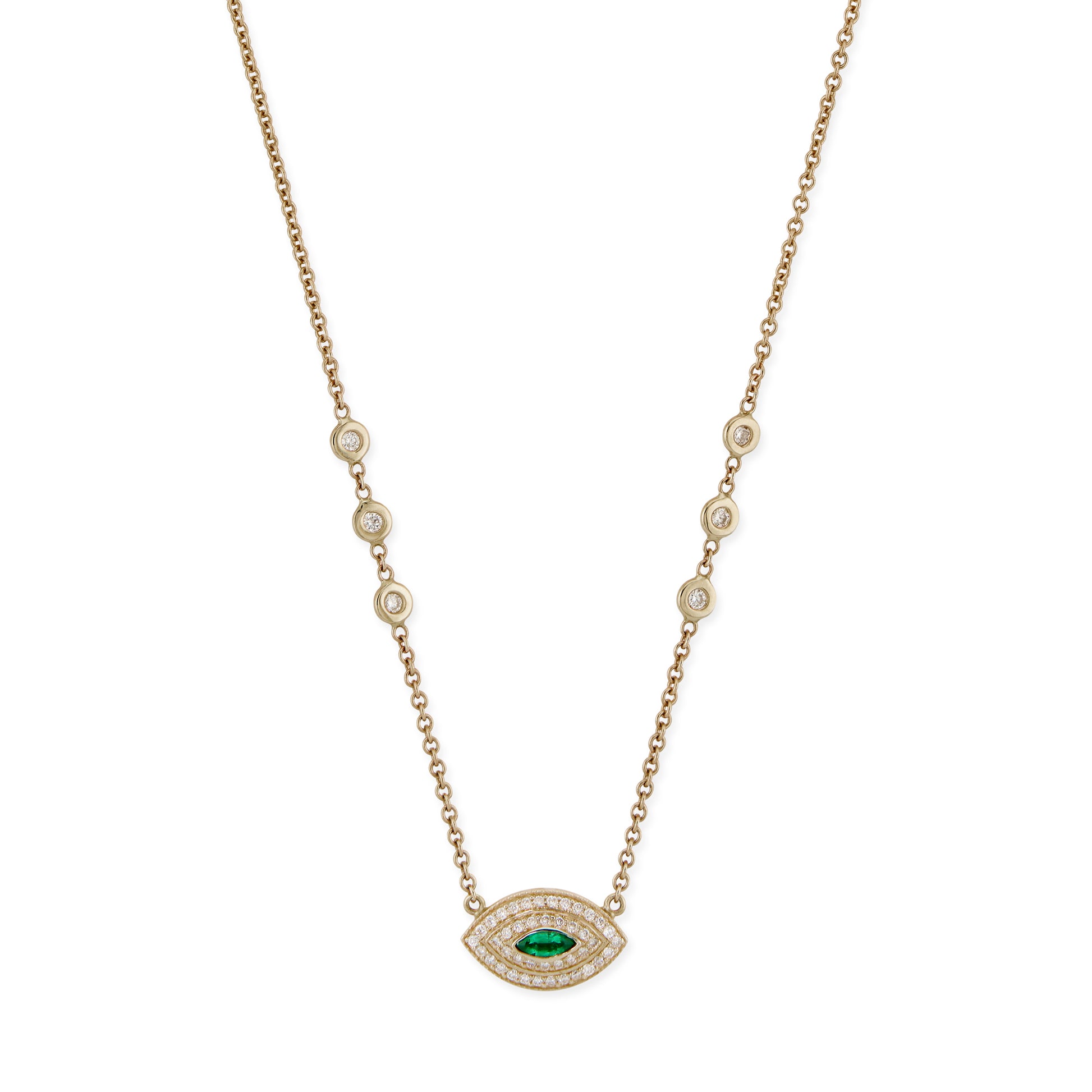 Emerald Marquise Pave Double Halo Eye Necklace