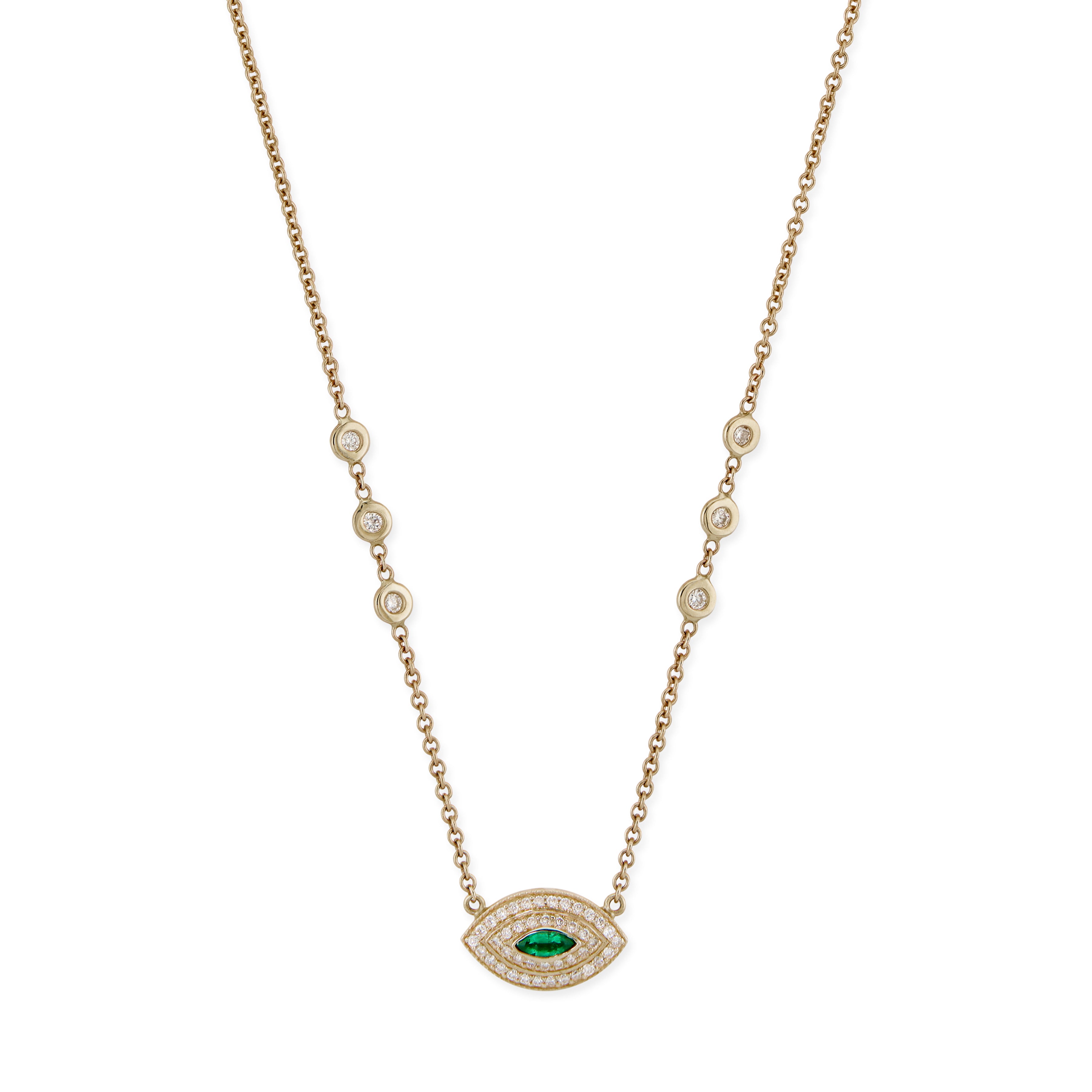 Emerald Marquise Pave Double Halo Eye Necklace