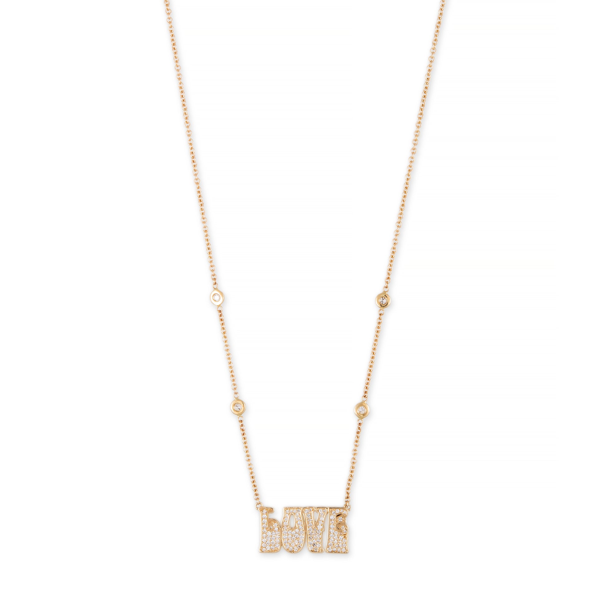 Pave Diamond Small "Love" Necklace