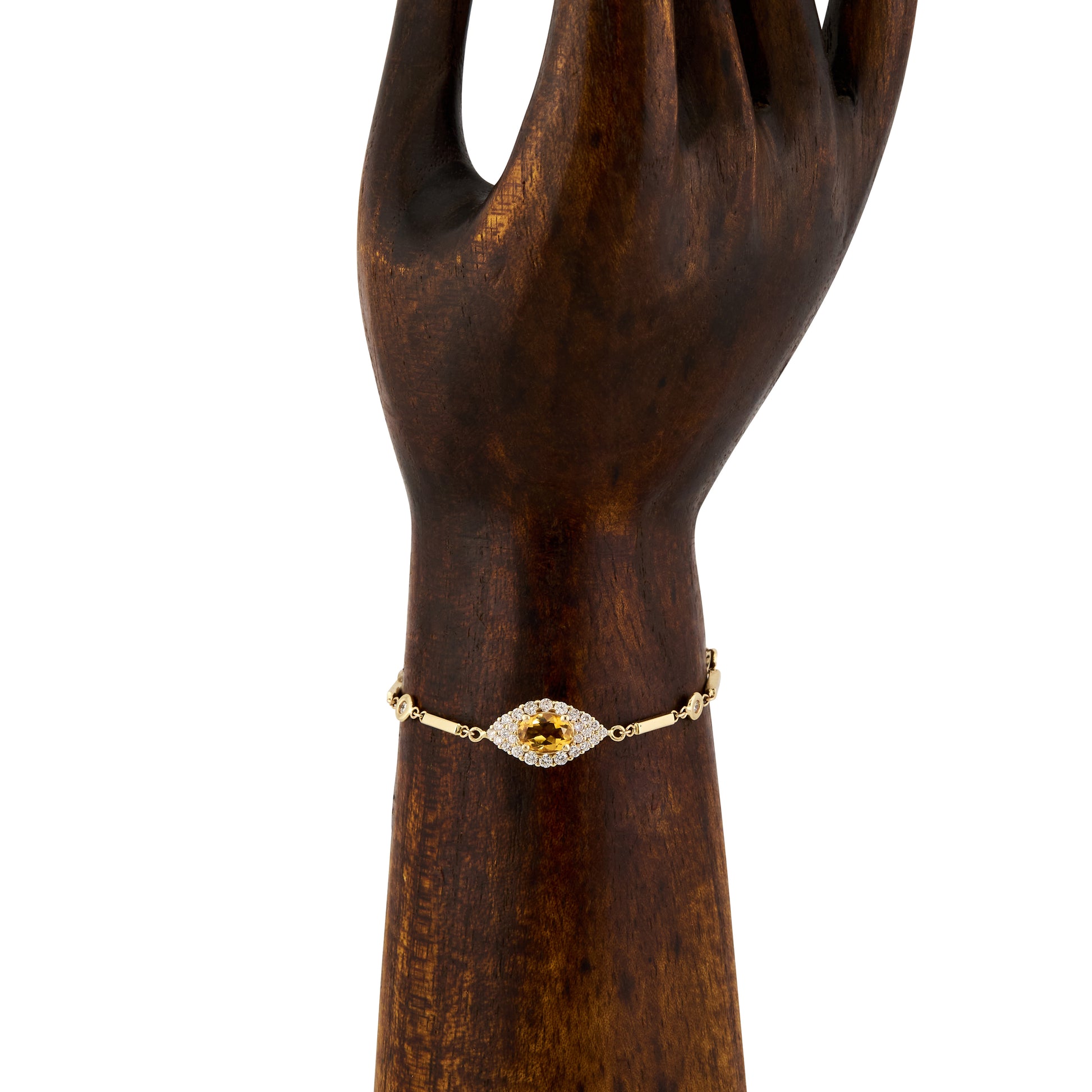 Pave Citrine Center Eye Diamond Smooth Bar Bracelet