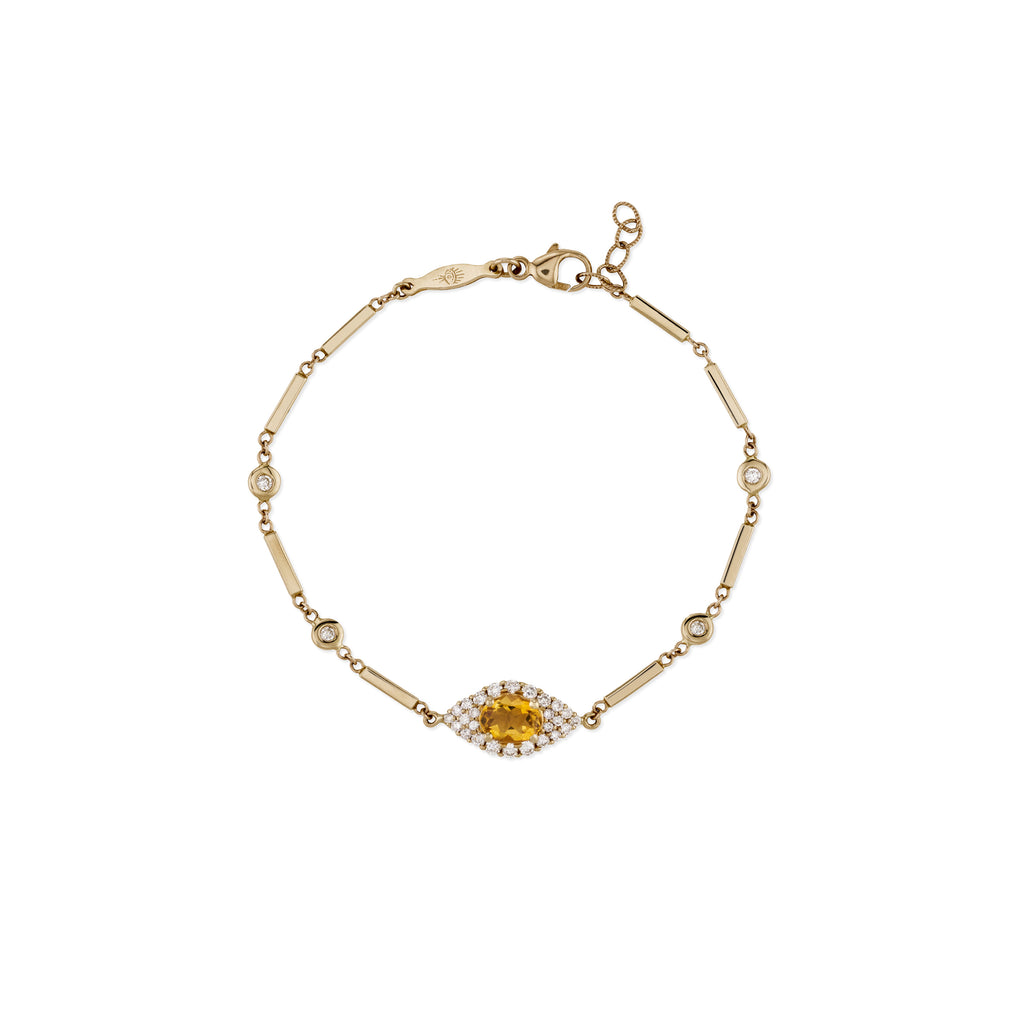 Pave Citrine Center Eye Diamond Smooth Bar Bracelet