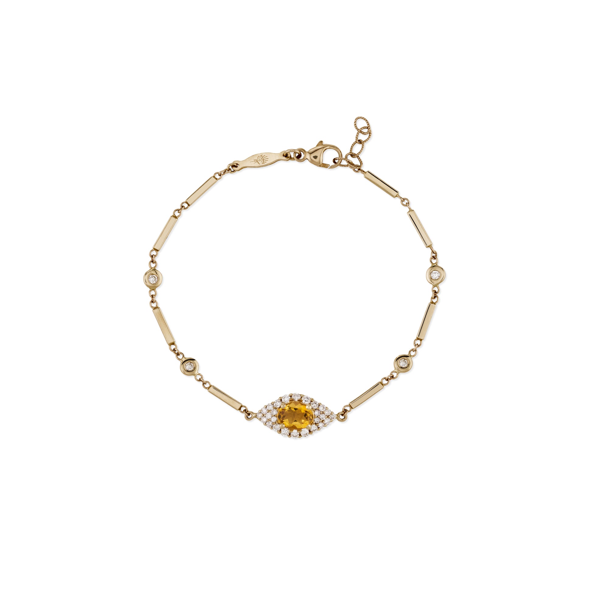 Pave Citrine Center Eye Diamond Smooth Bar Bracelet