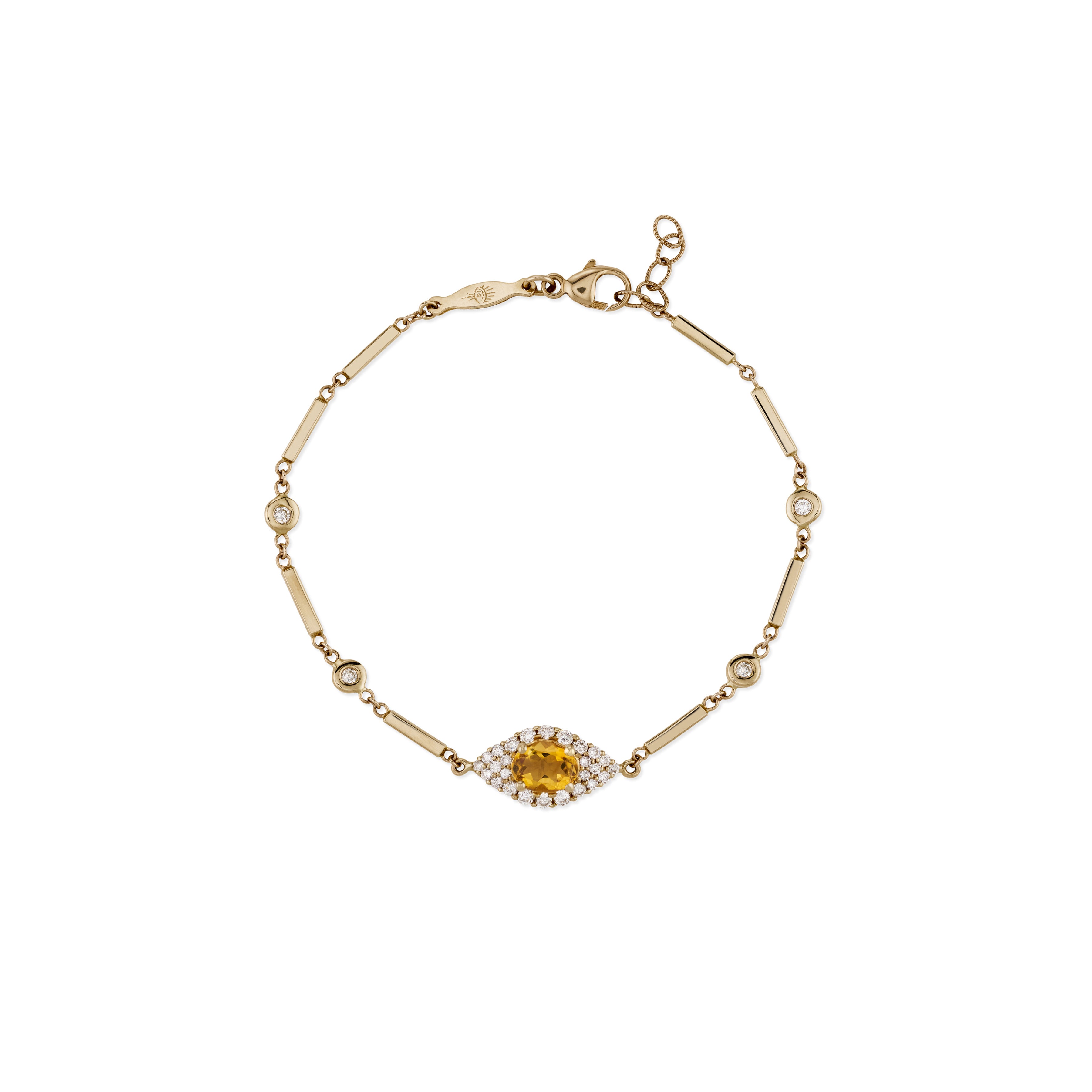 Pave Citrine Center Eye Diamond Smooth Bar Bracelet