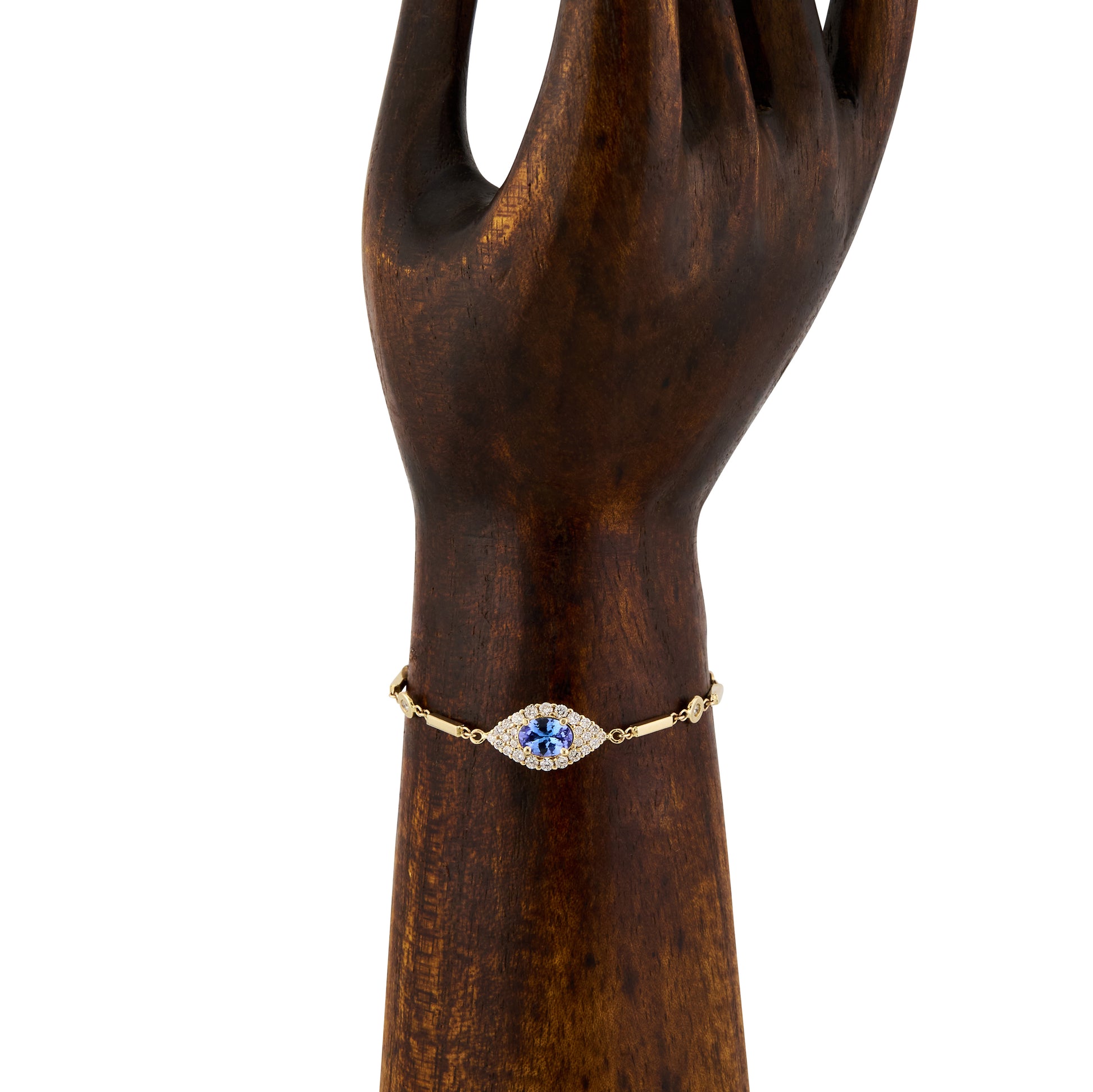 Pave Tanzanite Center Eye Diamond Smooth Bar Bracelet
