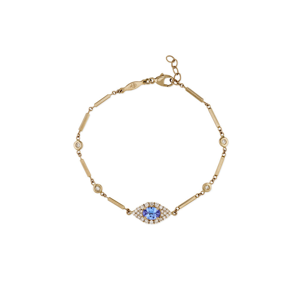 Pave Tanzanite Center Eye Diamond Smooth Bar Bracelet
