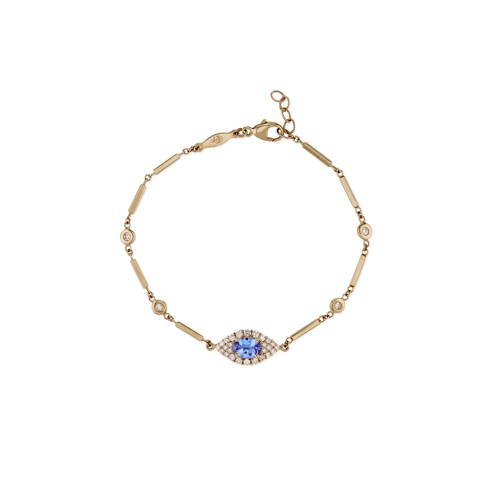 Pave Tanzanite Center Eye Diamond Smooth Bar Bracelet