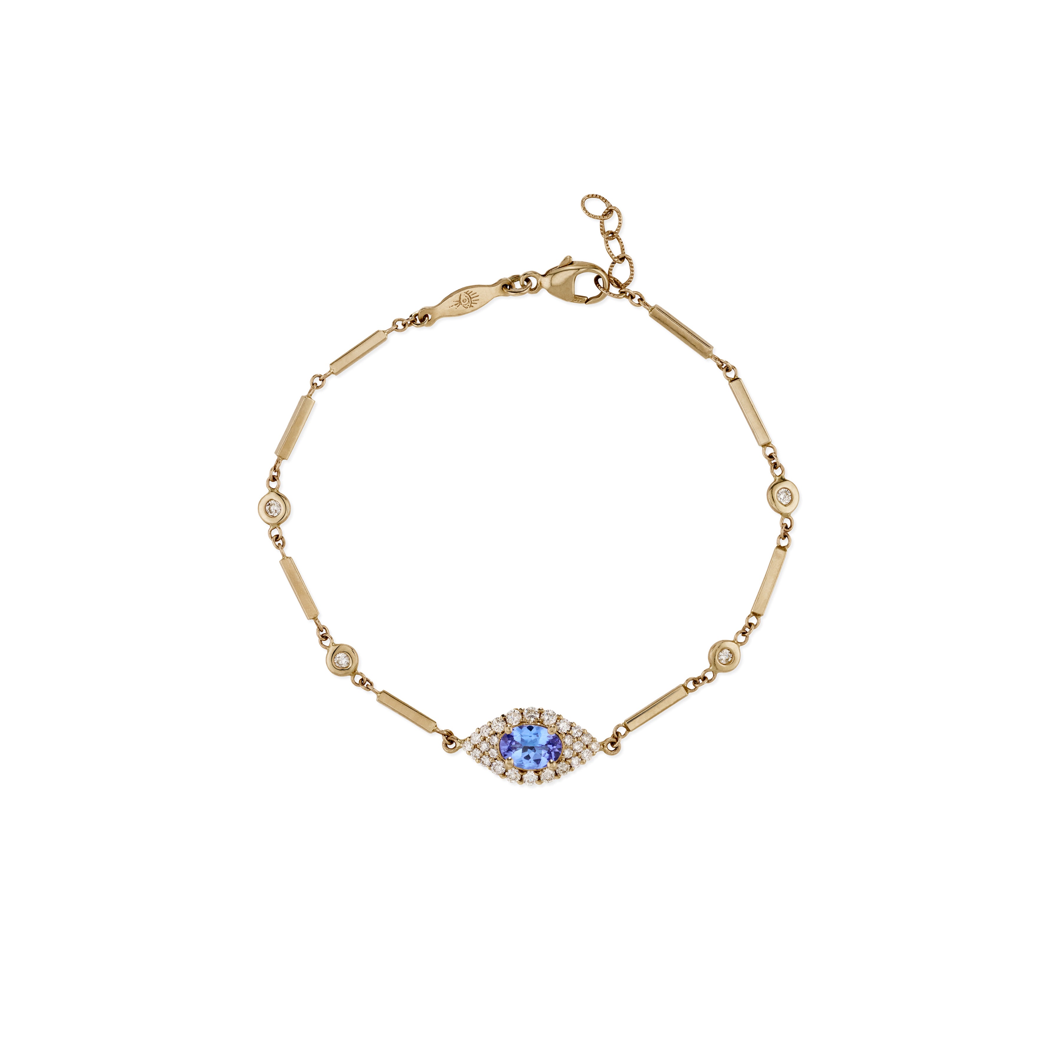 Pave Tanzanite Center Eye Diamond Smooth Bar Bracelet