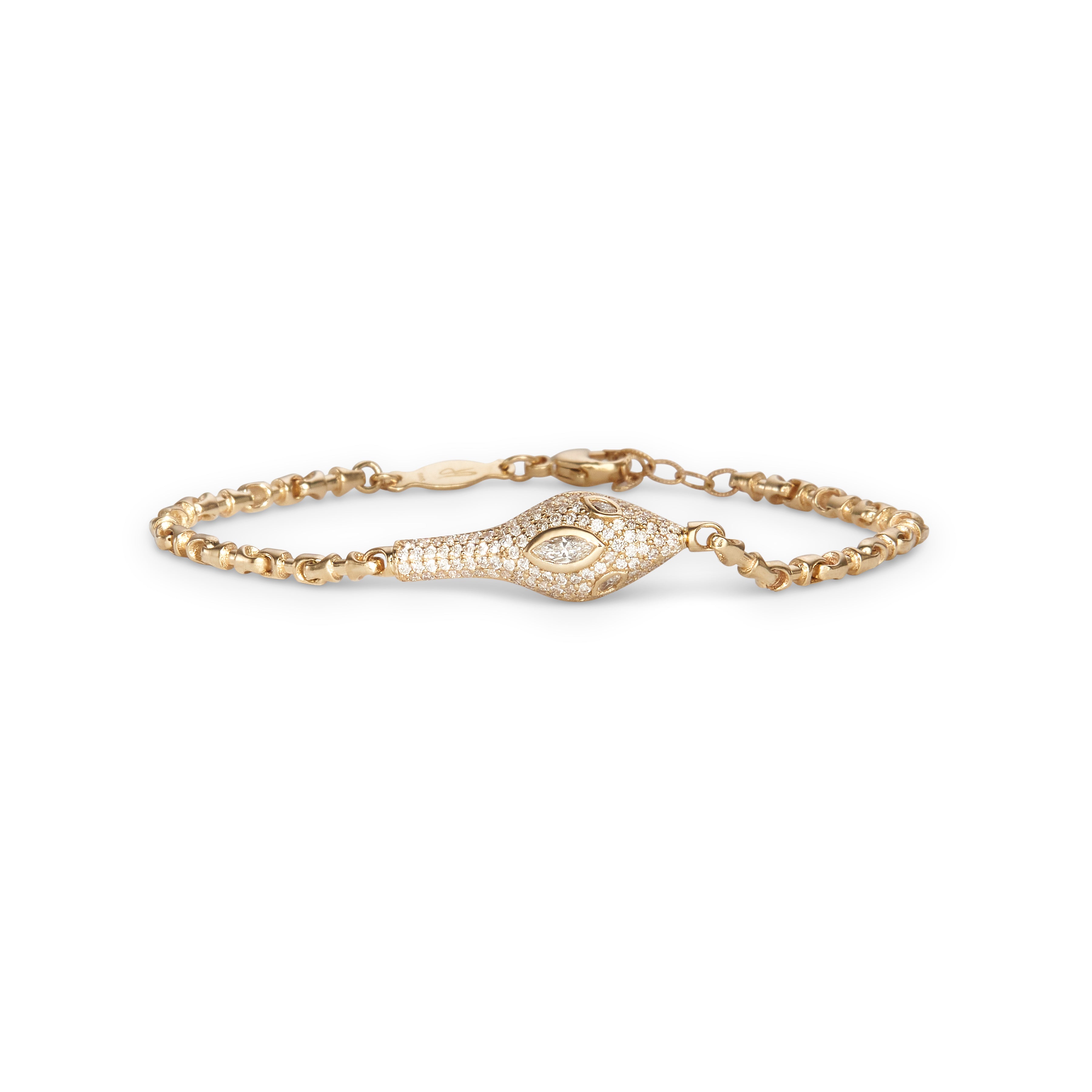 Pavé Marquise Diamond Snake Head Rolo Chain Bracelet