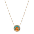 Small Pave Diamond Orange Agate Pyramid Scenic Inlay Necklace