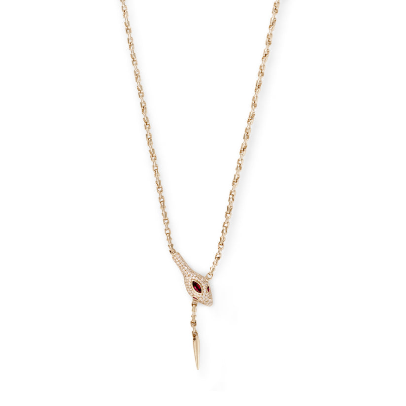 Pave Diamond + Marquise Ruby Snake Short Y Necklace