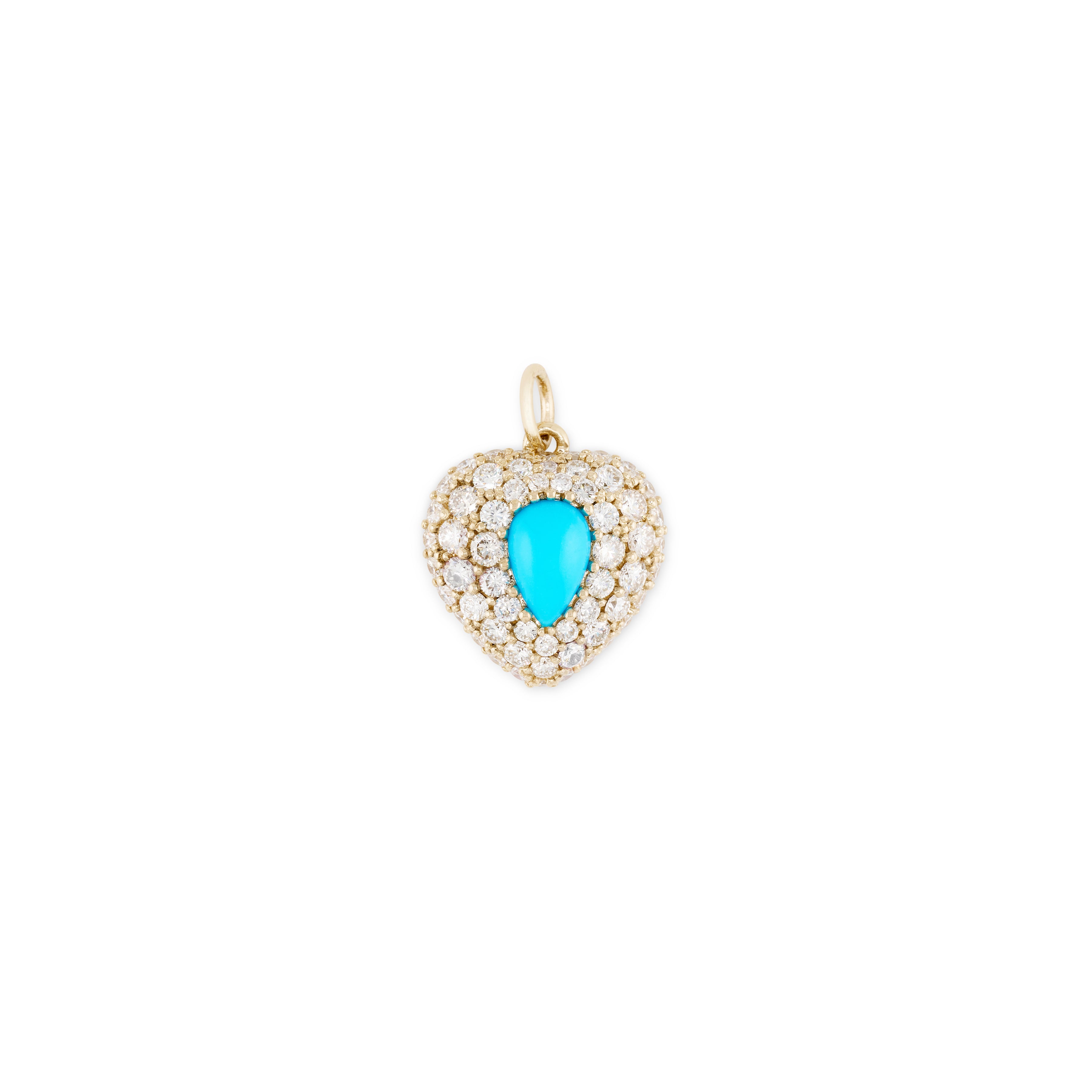 Pave Turquoise Teardrop Puffy Heart Charm