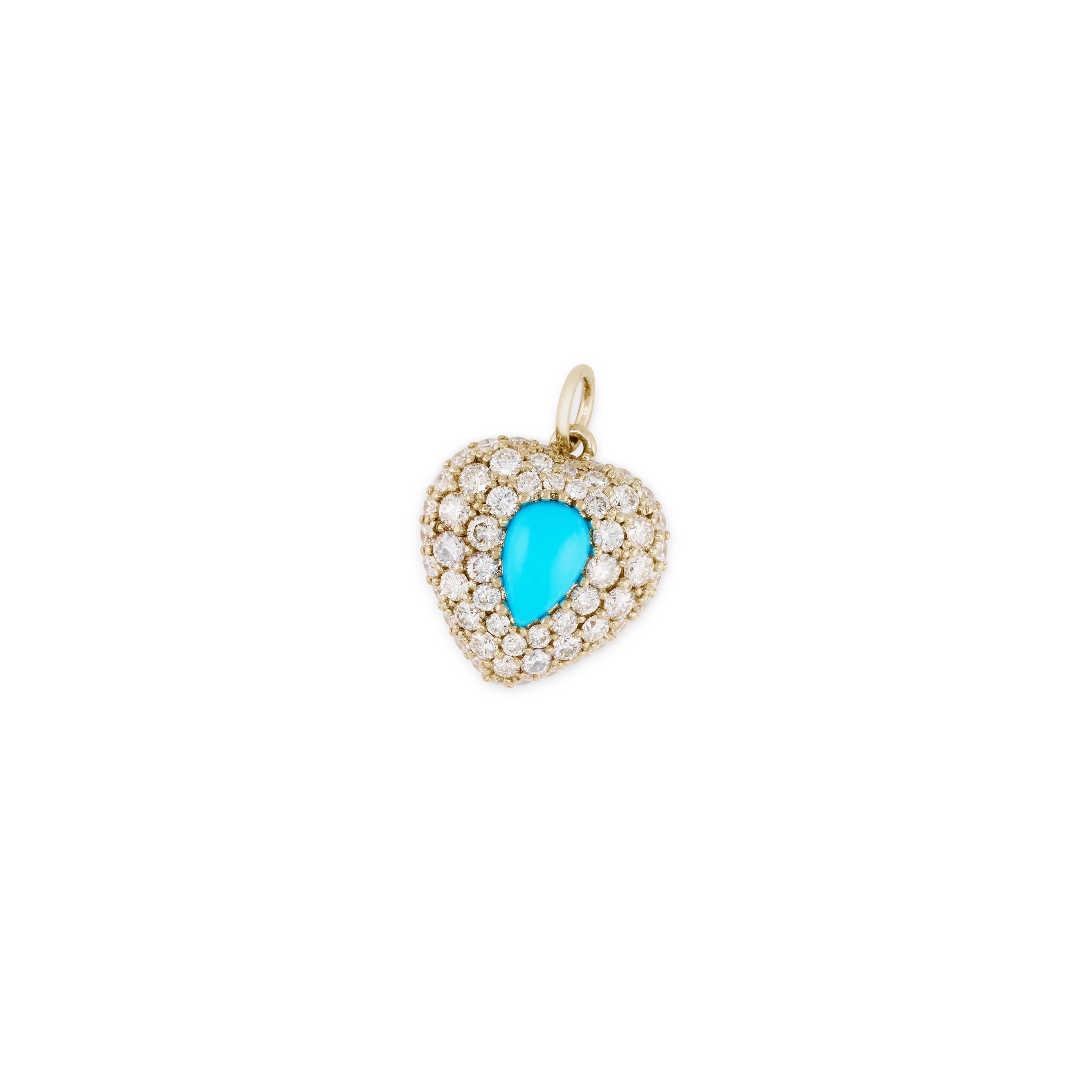 Pave Turquoise Teardrop Puffy Heart Charm