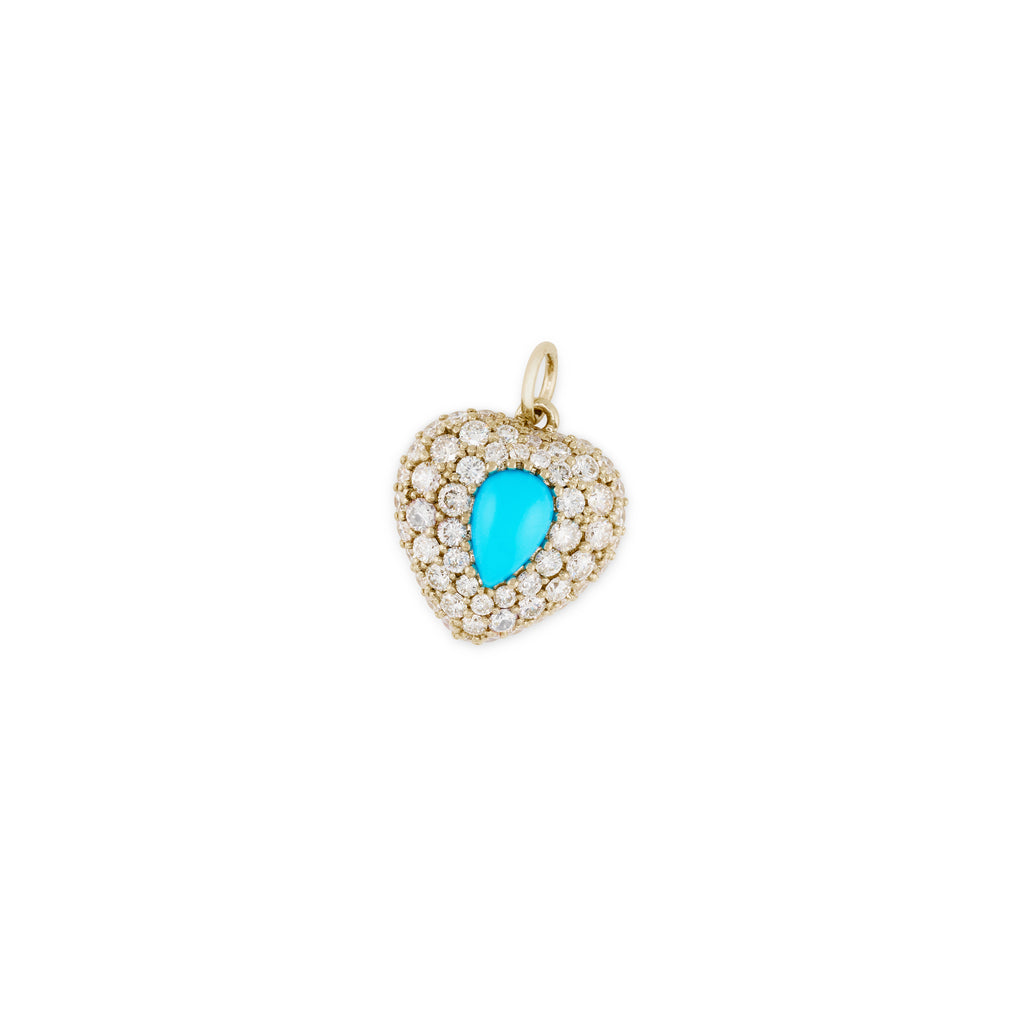 Pave Turquoise Teardrop Puffy Heart Charm