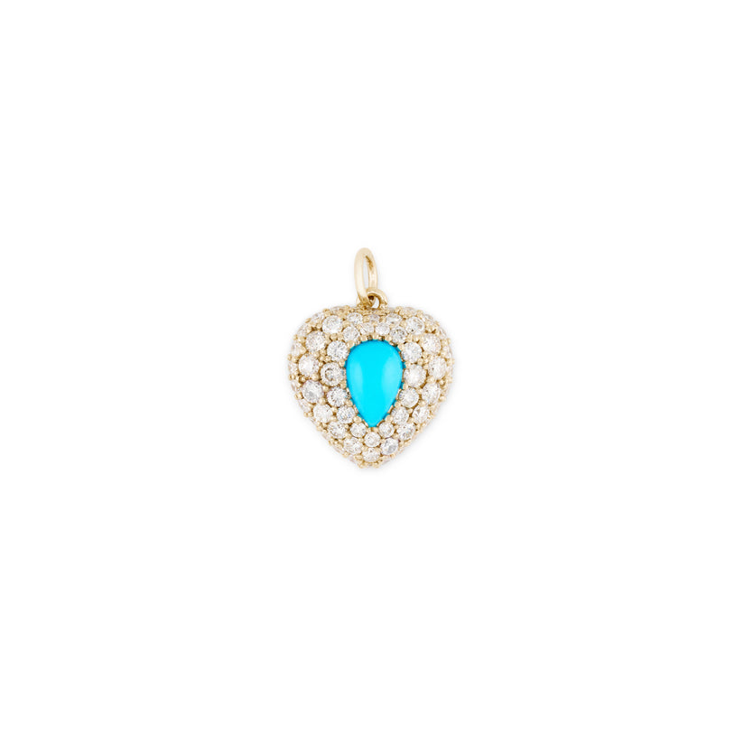 Pave Turquoise Teardrop Puffy Heart Charm