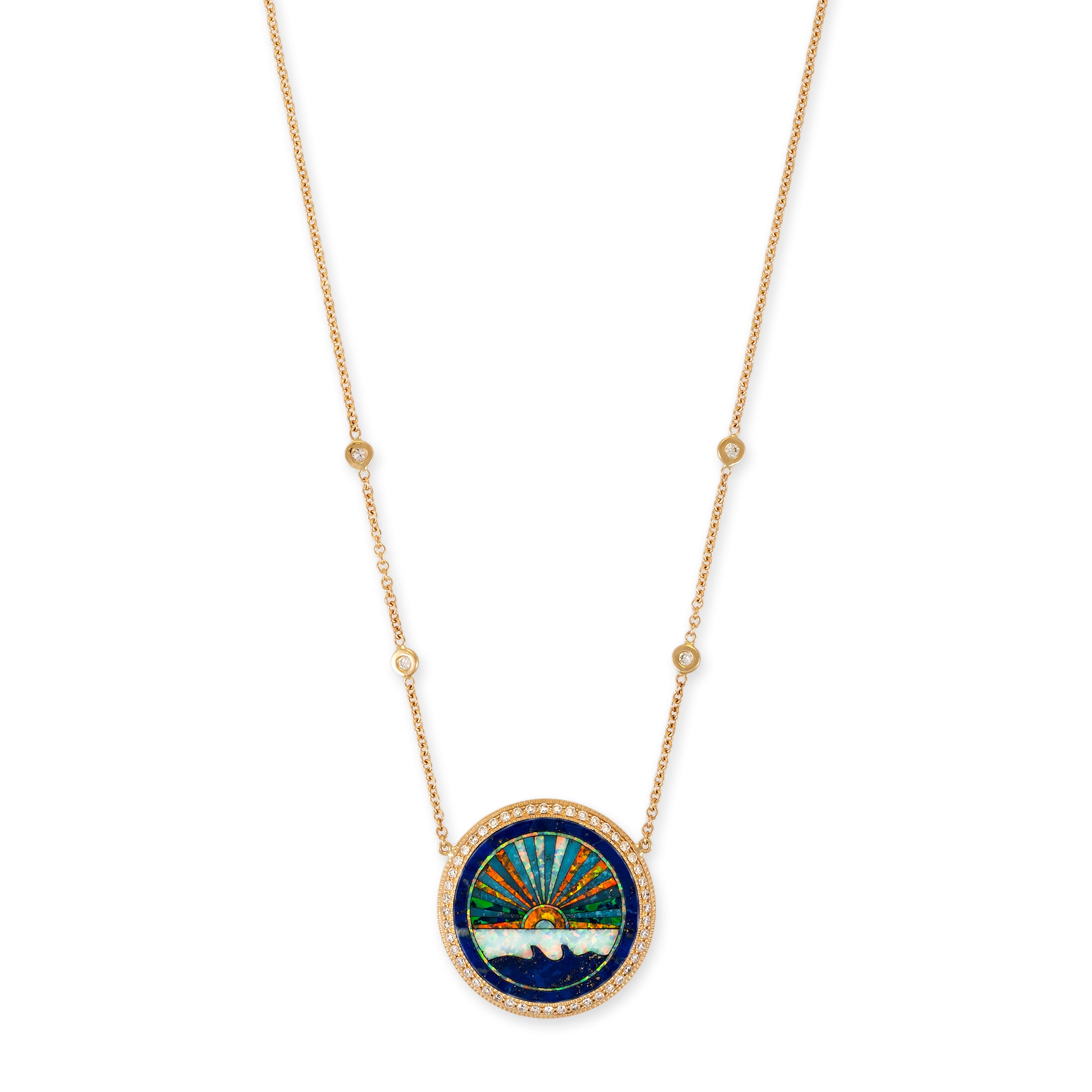 Small Pave Diamond Sunshine Inlay Necklace