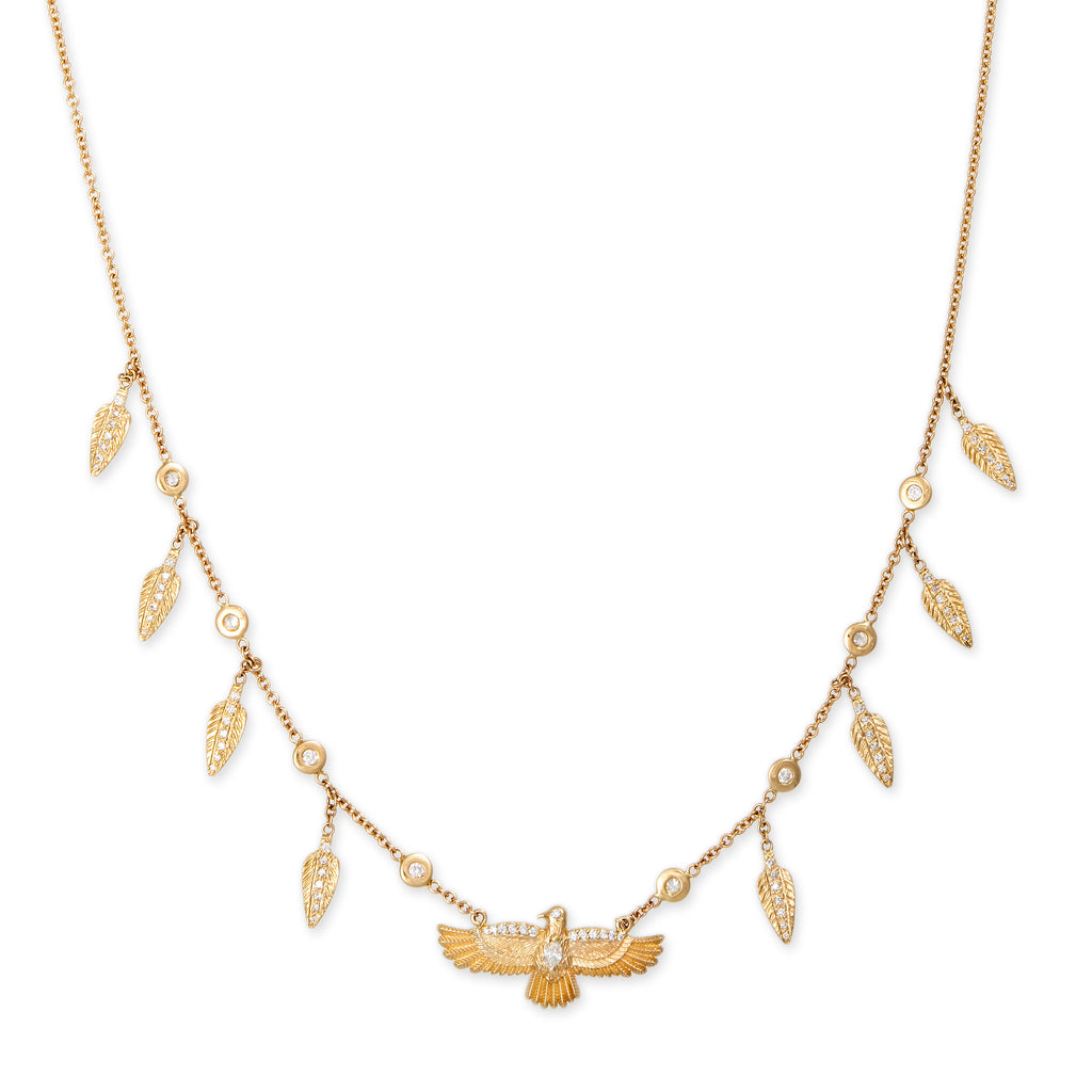 Pavé Marquise Diamond Center Thunderbird + Feather Shaker Necklace