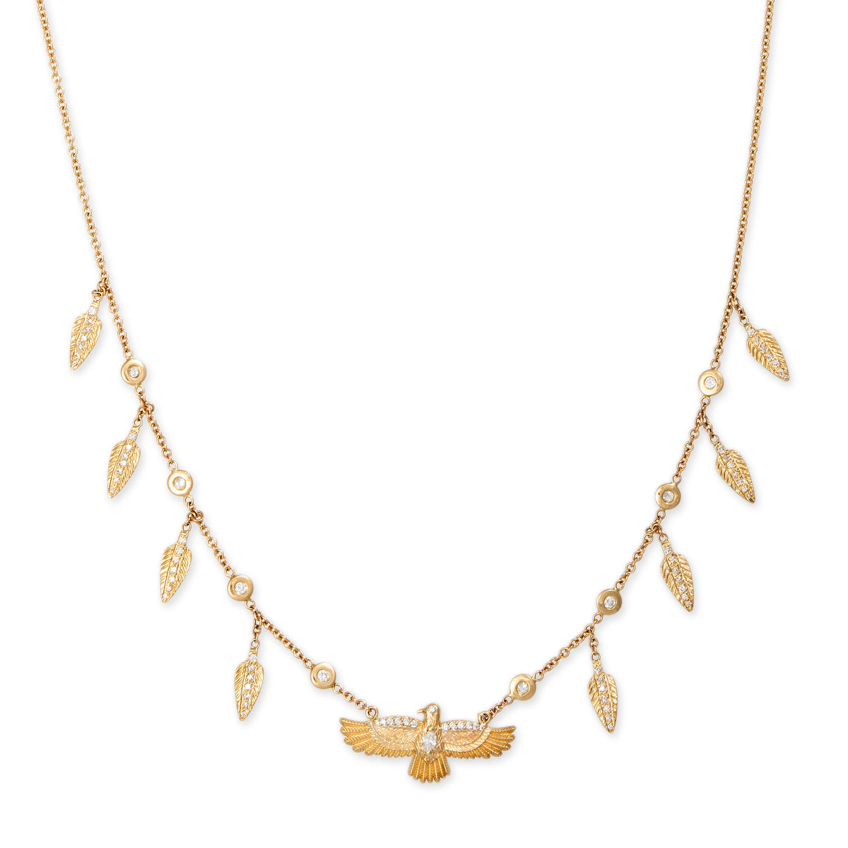 Pavé Marquise Diamond Center Thunderbird + Feather Shaker Necklace