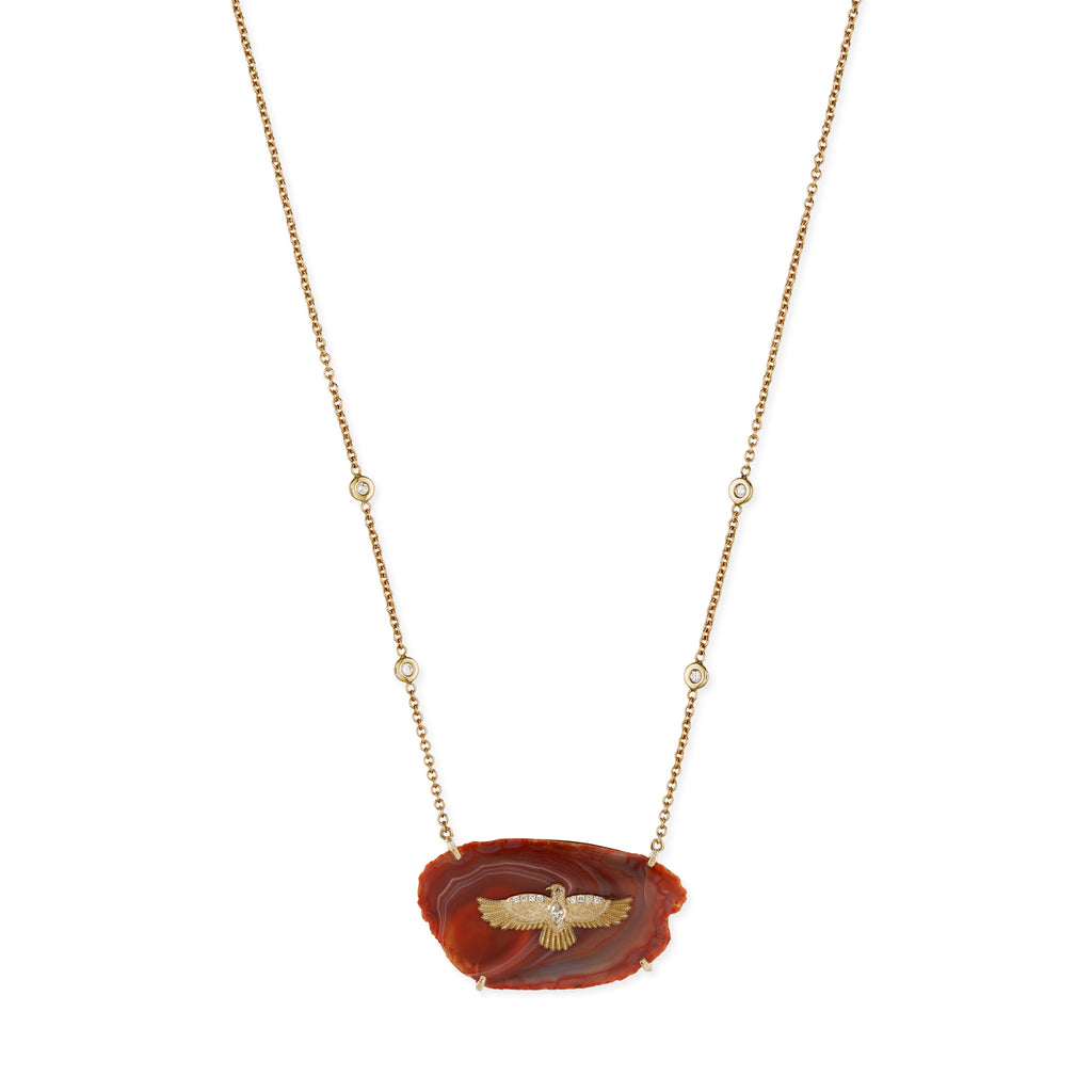 Diamond Thunderbird on Orange Agate Slab Necklace
