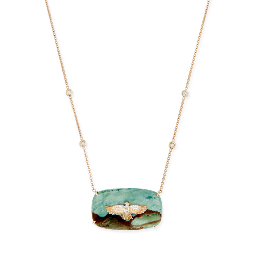 Medium Diamond Thunderbird On Agate Rectangle Necklace