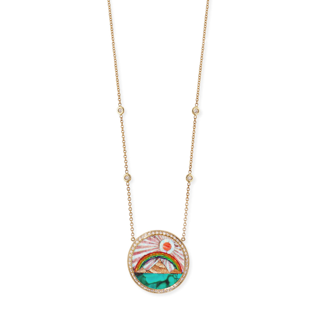 Gemstone Rainbow Pyramid Scenic Inlay Necklace