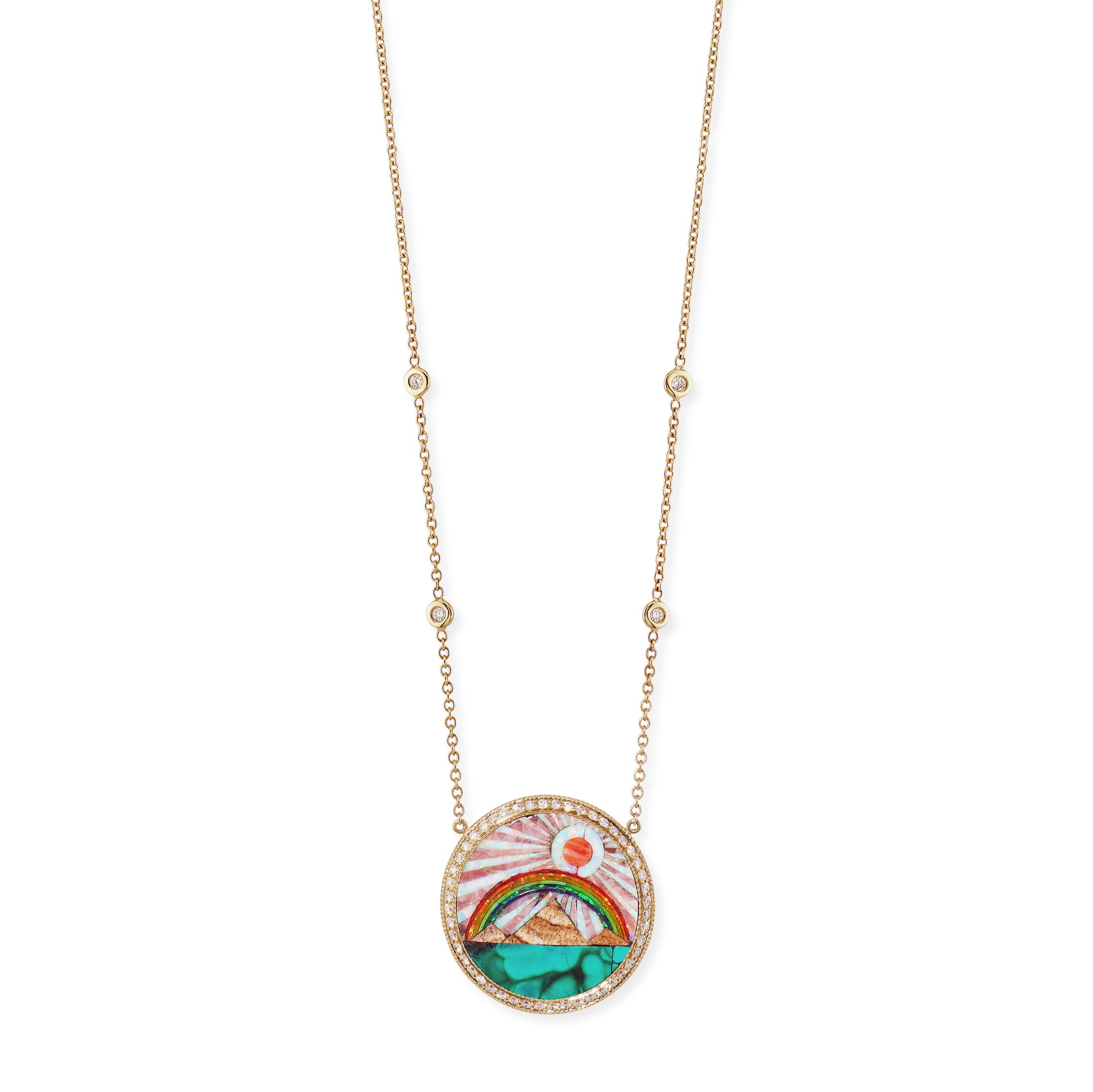 Gemstone Rainbow Pyramid Scenic Inlay Necklace