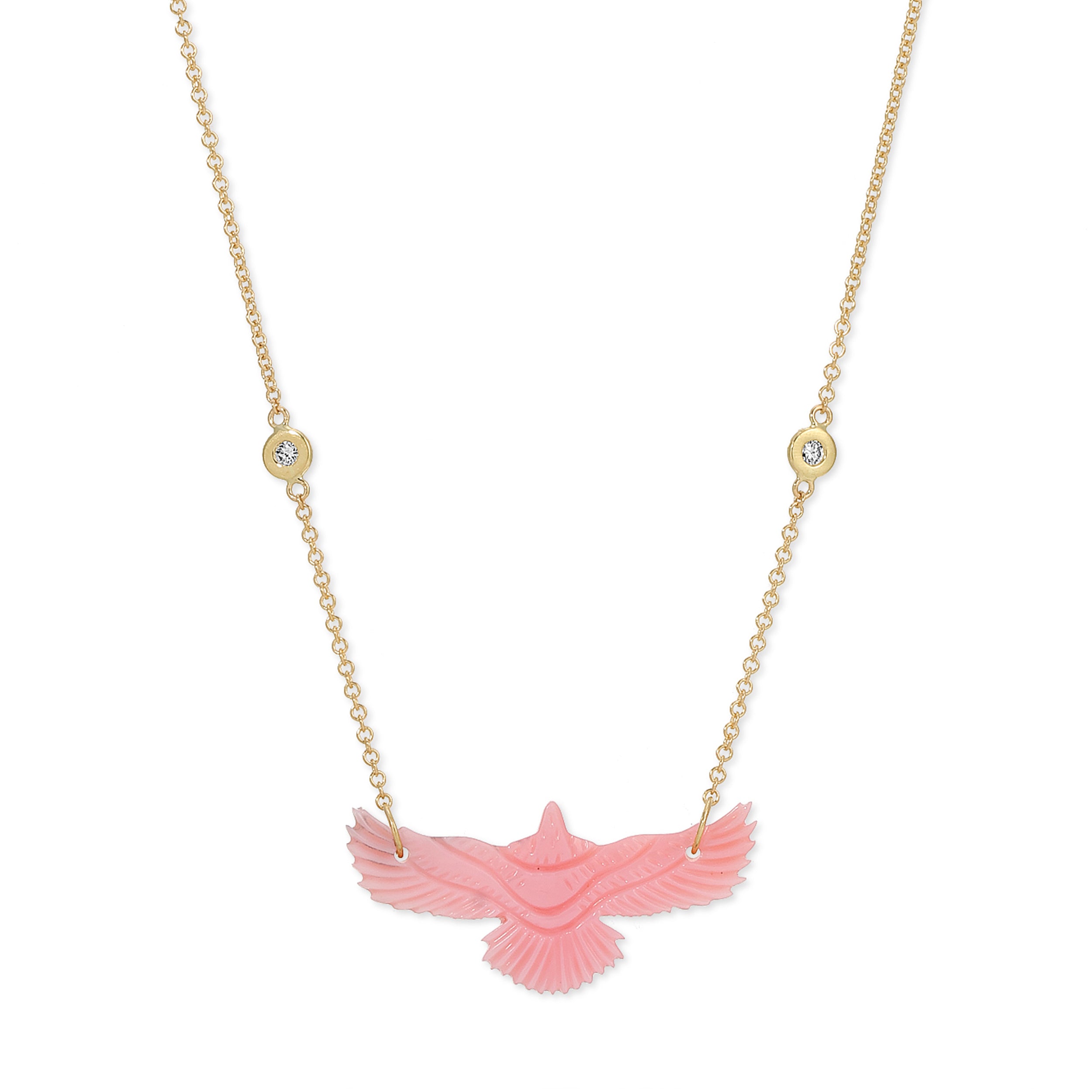 Small Pink Conch Shell Thunderbird 2 Diamond Necklace