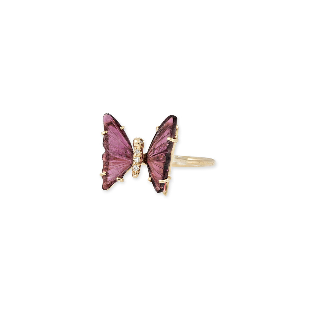 Small Pink Tourmaline Pave Center Butterfly Ring