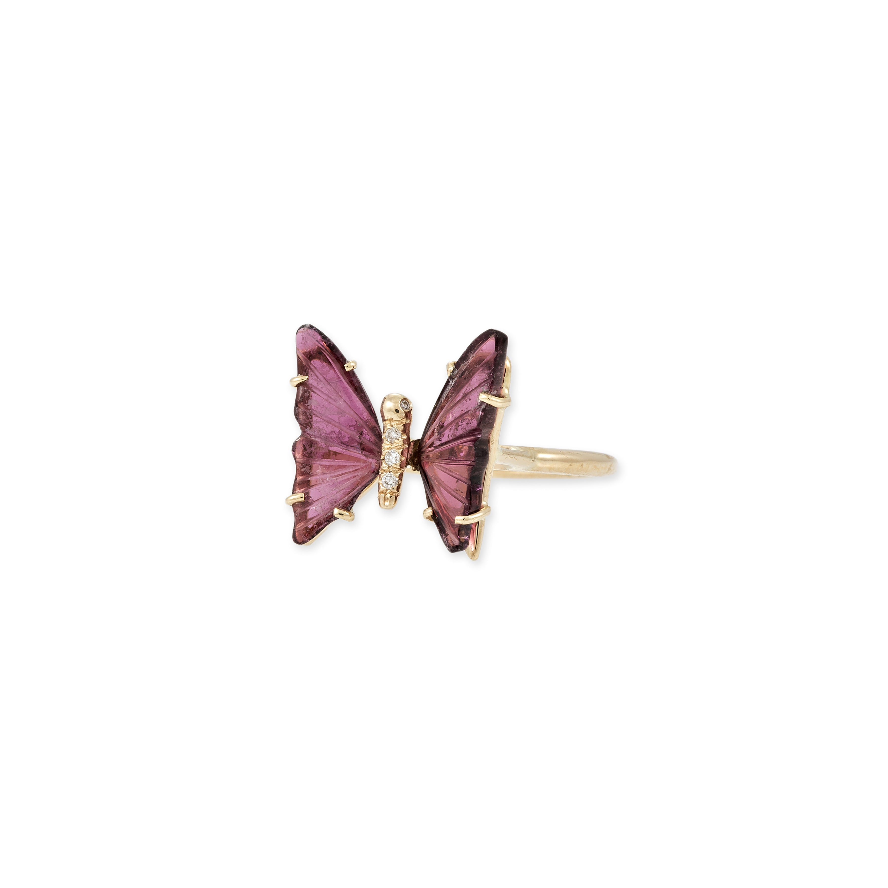 Small Pink Tourmaline Pave Center Butterfly Ring