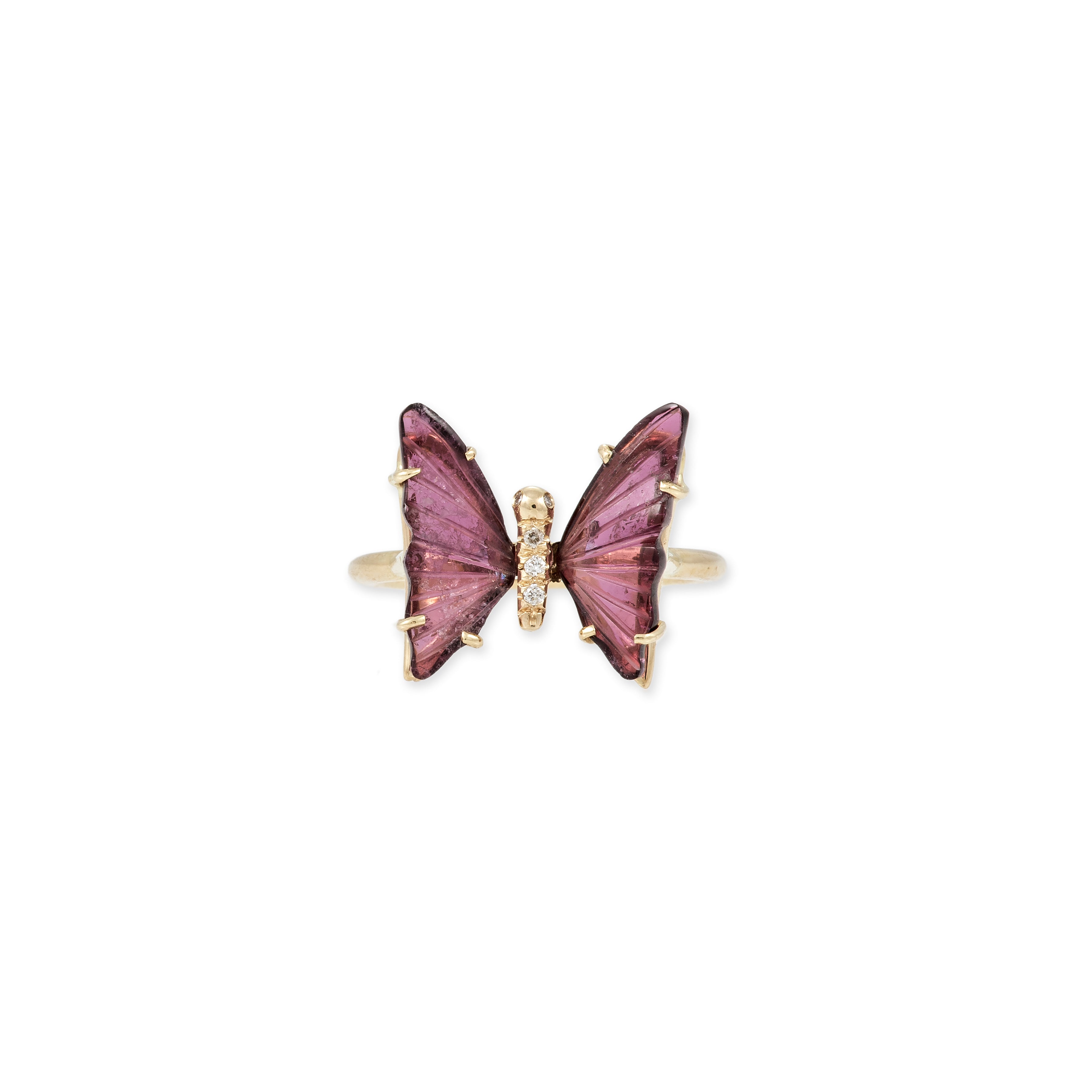Small Pink Tourmaline Pave Center Butterfly Ring