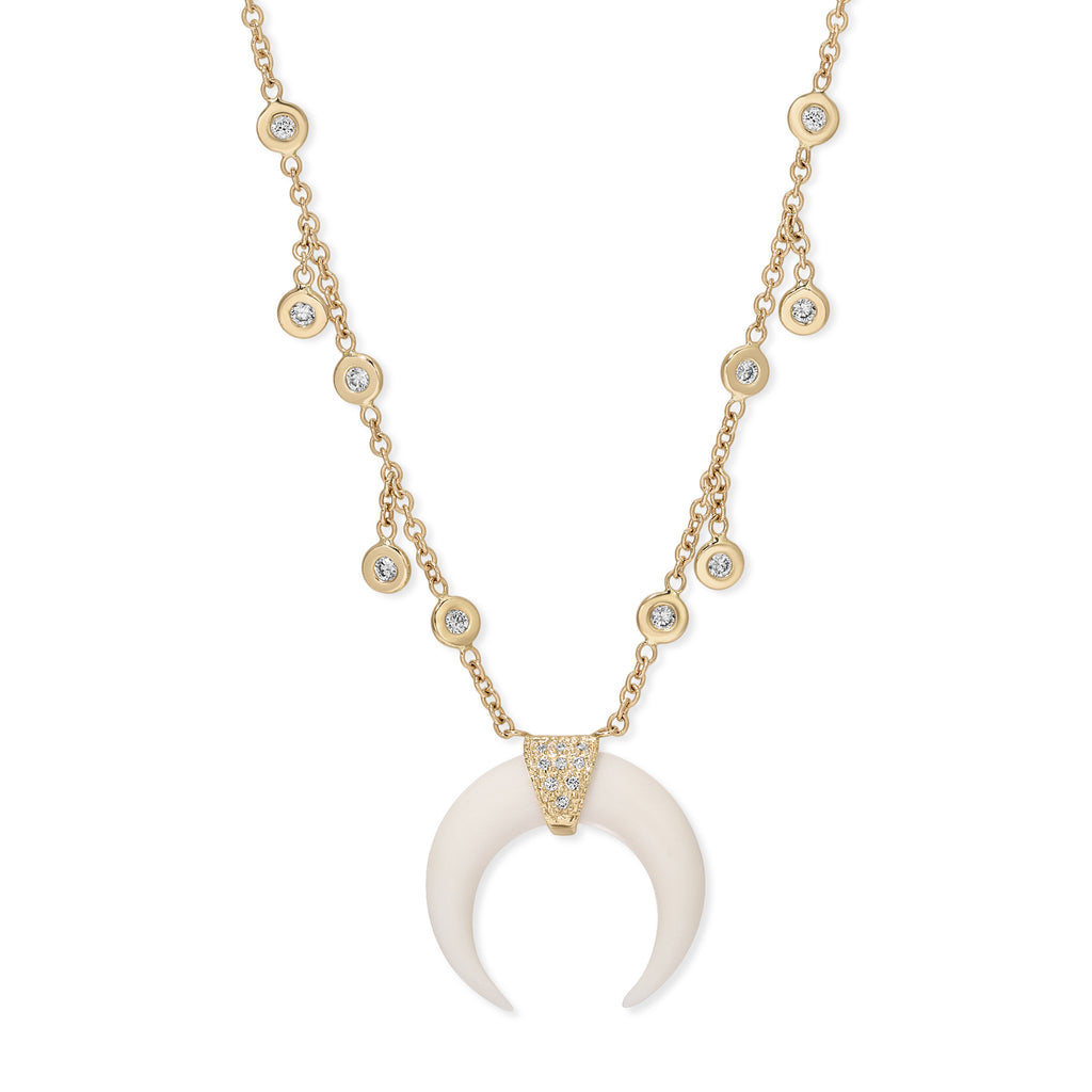 Small Pavé Double Horn Bezel Diamond Shaker Necklace